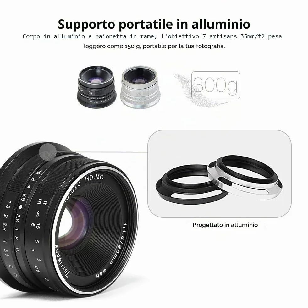 7artisans 25 mm f1.8 Focus manuale obiettivo per fotocamere Sony Emount come A7 A7II A7R A7RII A7S A7SII A6500 A6300 A6000 A5100 A5000 ex-3 NEX-3 N nex-3r nex-f3 K NEX-5 NEX-5 N - nero