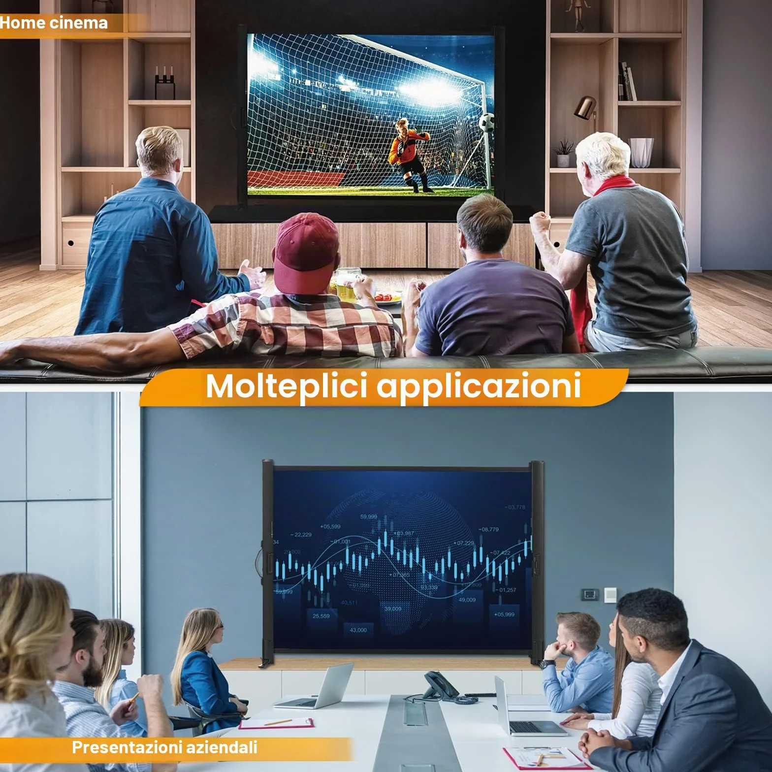 excelimage Schermo per proiettore con supporto, 50 pollici 4:3, telo portatile, facile da installare e trasportare, proiezione retrattile, perfetto per film al chiuso e all'aperto.