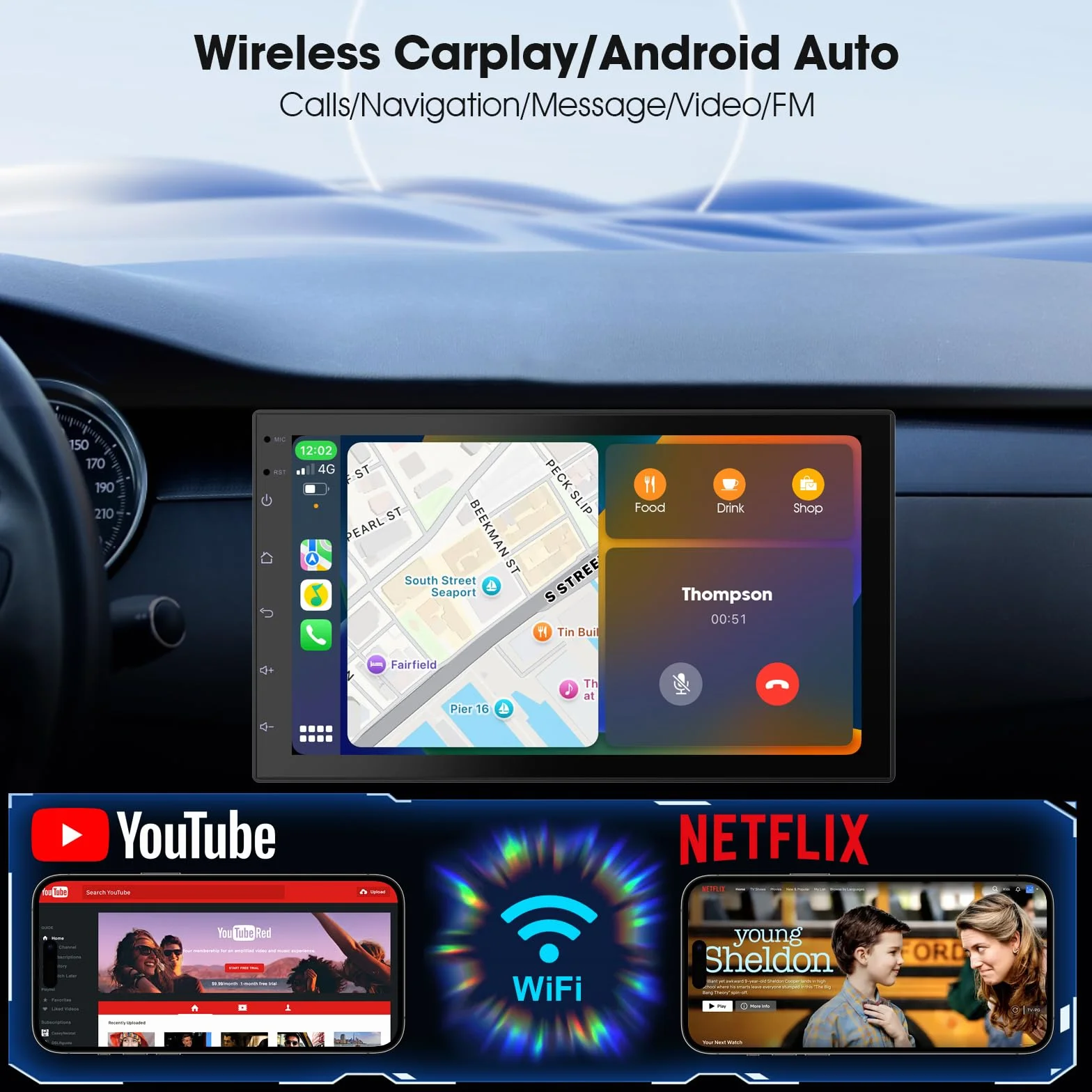Haudio Autoradio 2 DIN Bluetooth con CarPlay wireless & Android Auto,con schermo 7 pollici Touchscreen Lettore, Mirror Link,FM Radio,Telecamera di backup,Bluetooth 5.0,AUX(RAM 2GB+ROM 32GB)