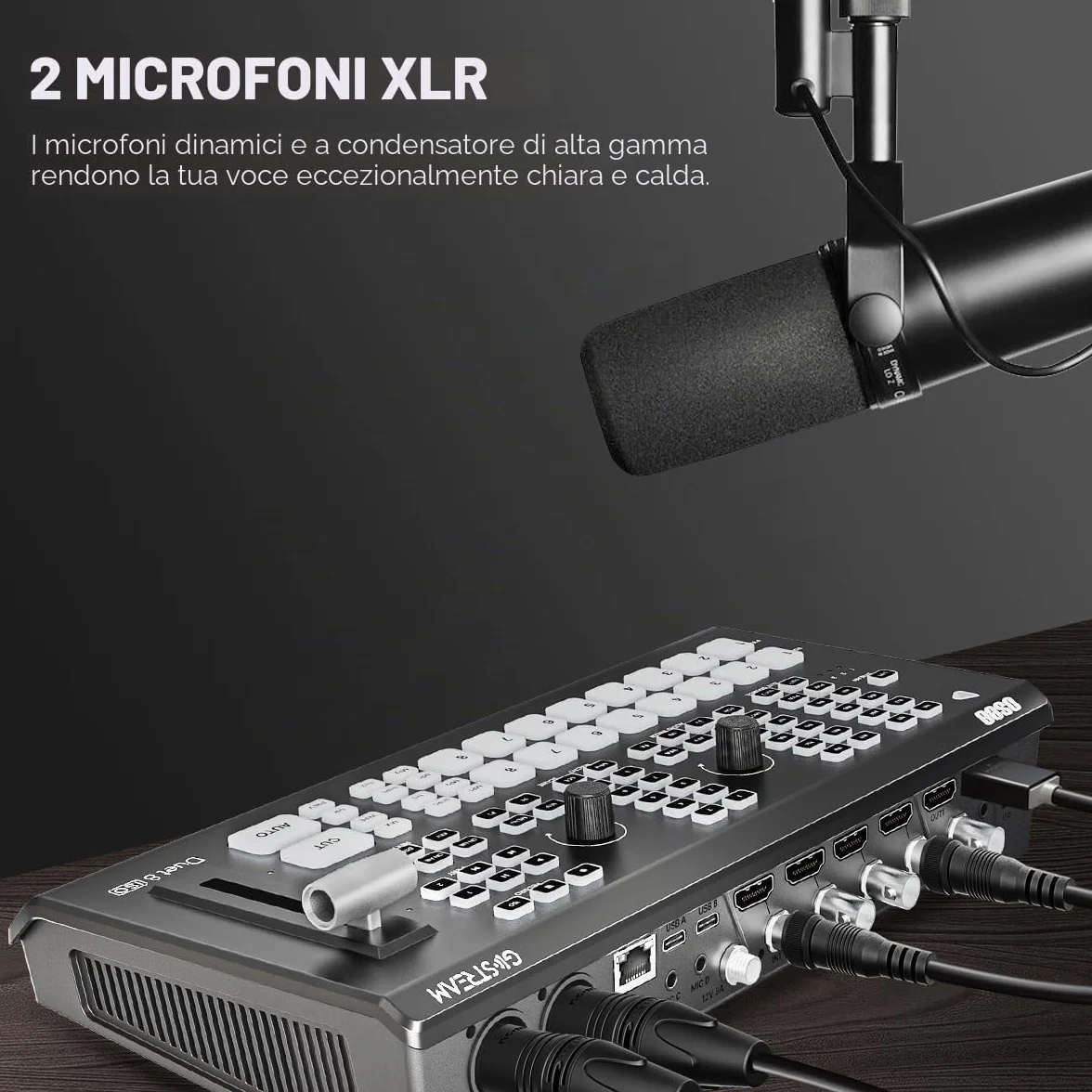 Osee GoStream Duet 8 ISO Mixer Video 8 Canali, 4×SDI + 4K HDMI, NDI HX/SRT/RTMP, 2 Webcam, Ingressi Audio XLR, Registrazione ISO Separata per podcast, YouTube e Facebook