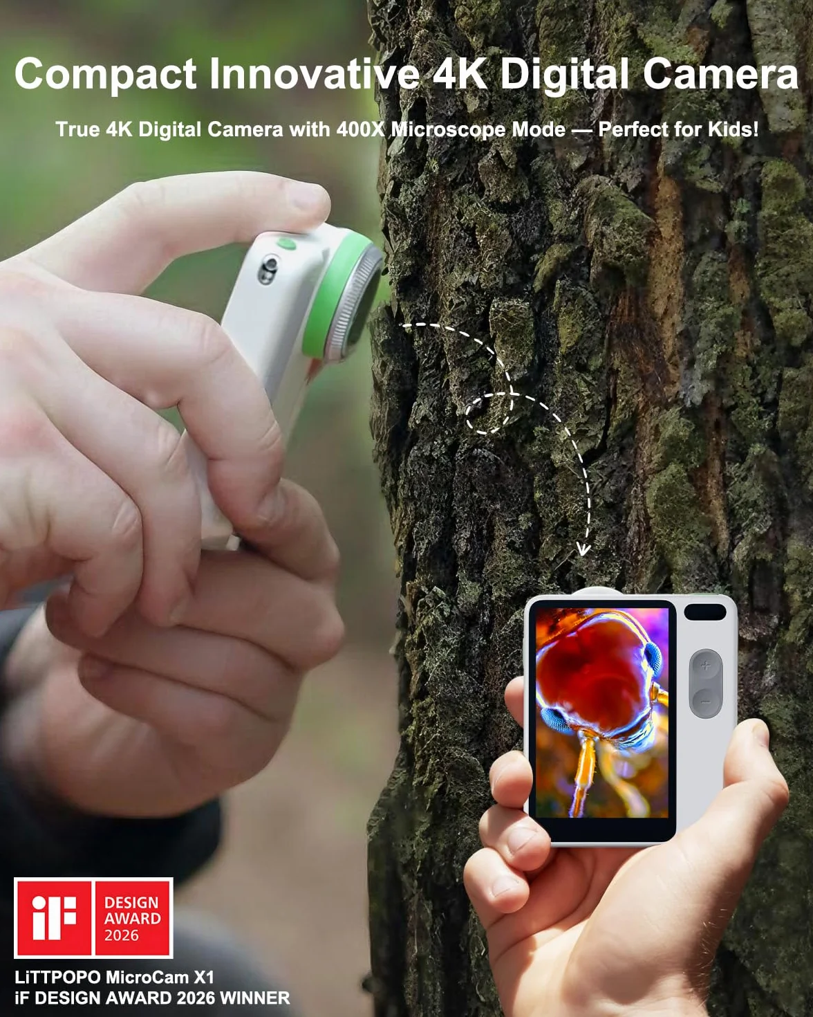 MicroCam X1 4K Fotocamera Digitale con Microscopio 400X, Filmati True 4K, Autofocus, Touchscreen LCD da 3,5 Pollici | Fotocamere Point-and-Shoot Portatili per Fotografia | Regalo Perfetto per