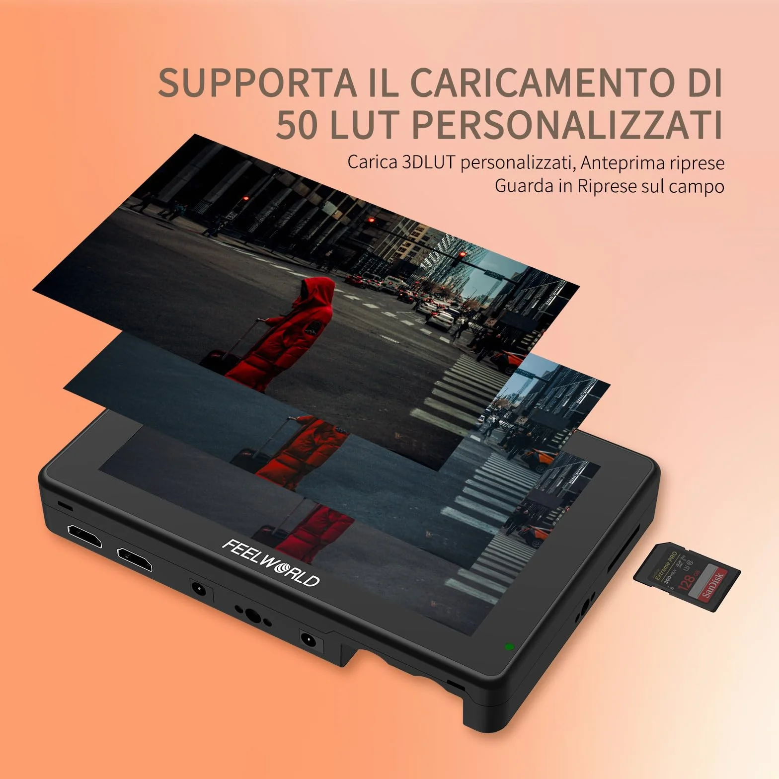 FEELWORLD LUT7 7 Pollici Monitor per Fotocamera 2200nit Touch Screen DSLR Monitor da Campo 4k 3D Lut HDMI Waveform/Sensore di luce automatico con batteria F750 e borsa