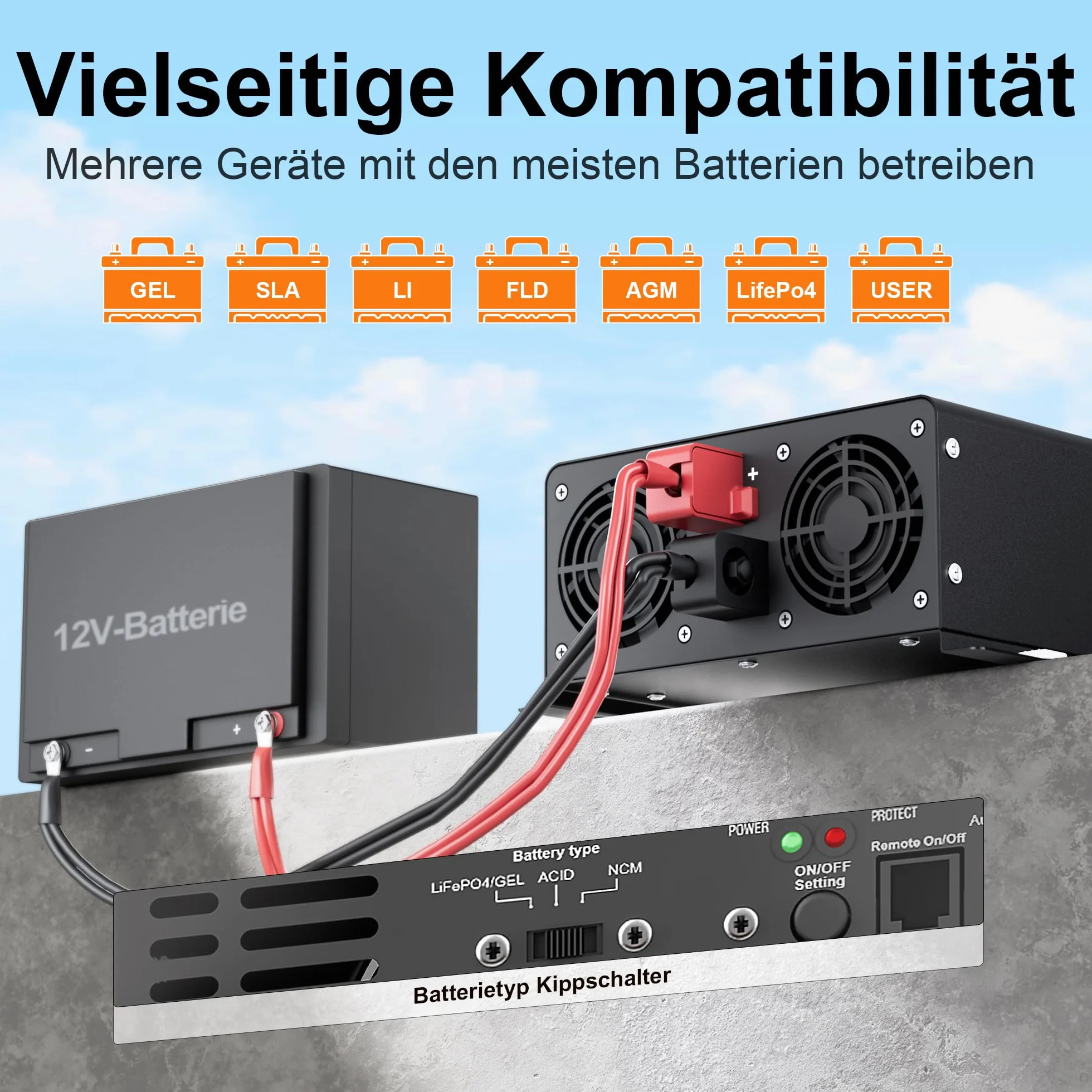 GIANDEL Inverter da 2000 W, 12 V a 230 V, inverter sinusoidale puro, 4100 W, potenza di picco, convertitore di tensione con telecomando LCD, tensione di ingresso regolabile per elettrodomestici