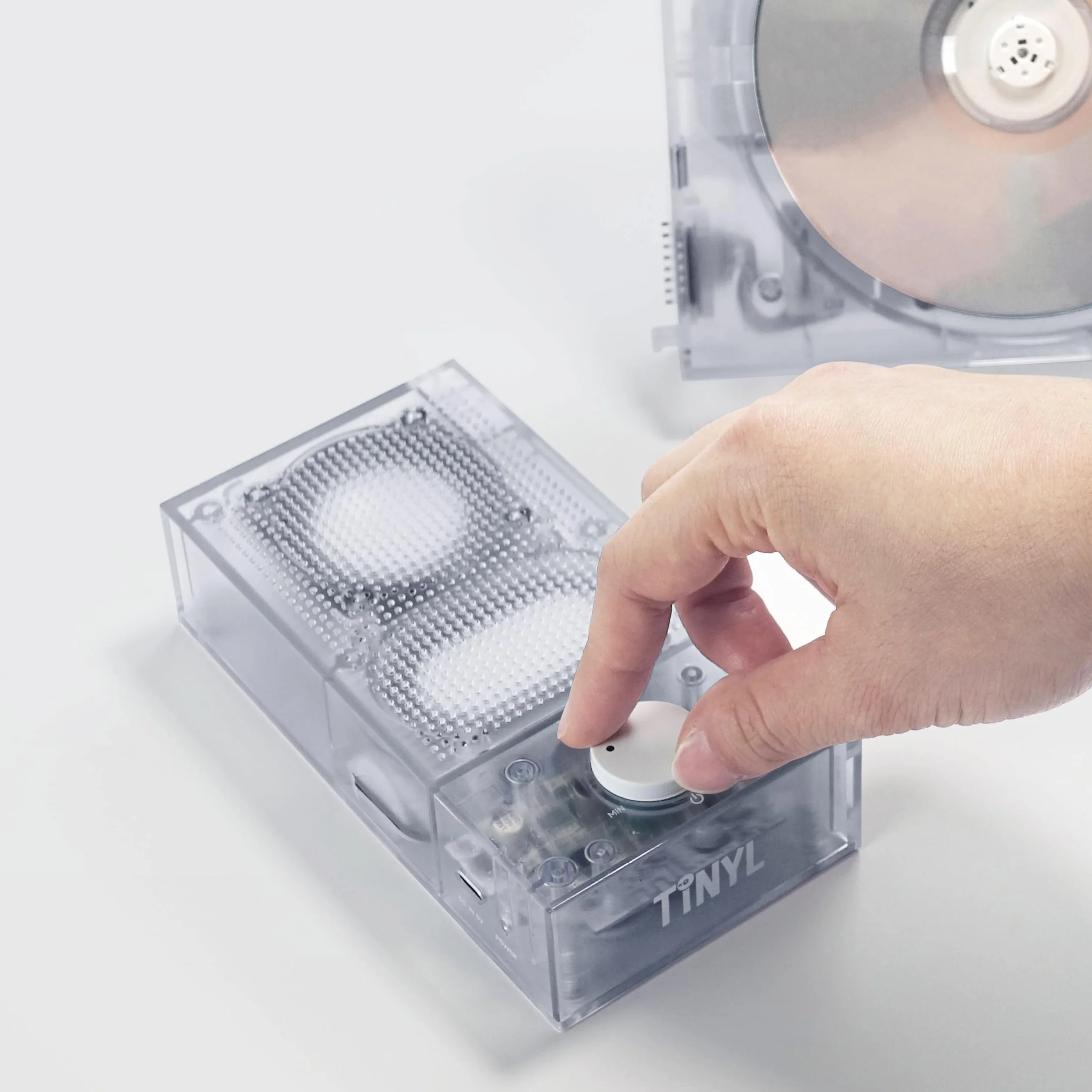 [Tinyl Split] Lettore CD 3 in 1 completamente nuovo e aggiornato, altoparlante Bluetooth rimovibile e lettore CD, portatile, ricaricabile, per la casa come regalo (bianco trasparente)