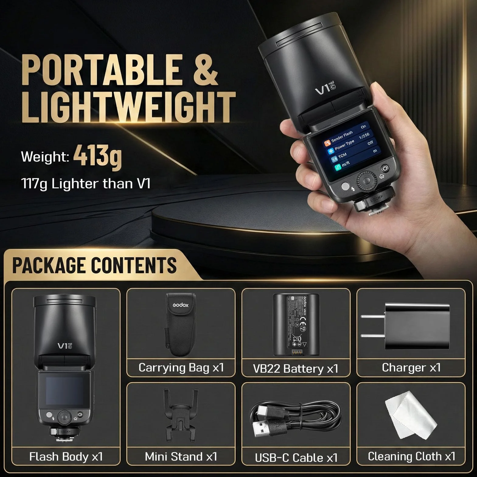 Godox V1 MID S Flash per Sony, Speedlite a testa rotonda 55Ws, 24mm, TTL HSS 1/8000s, oltre 650 lampi, V1MID