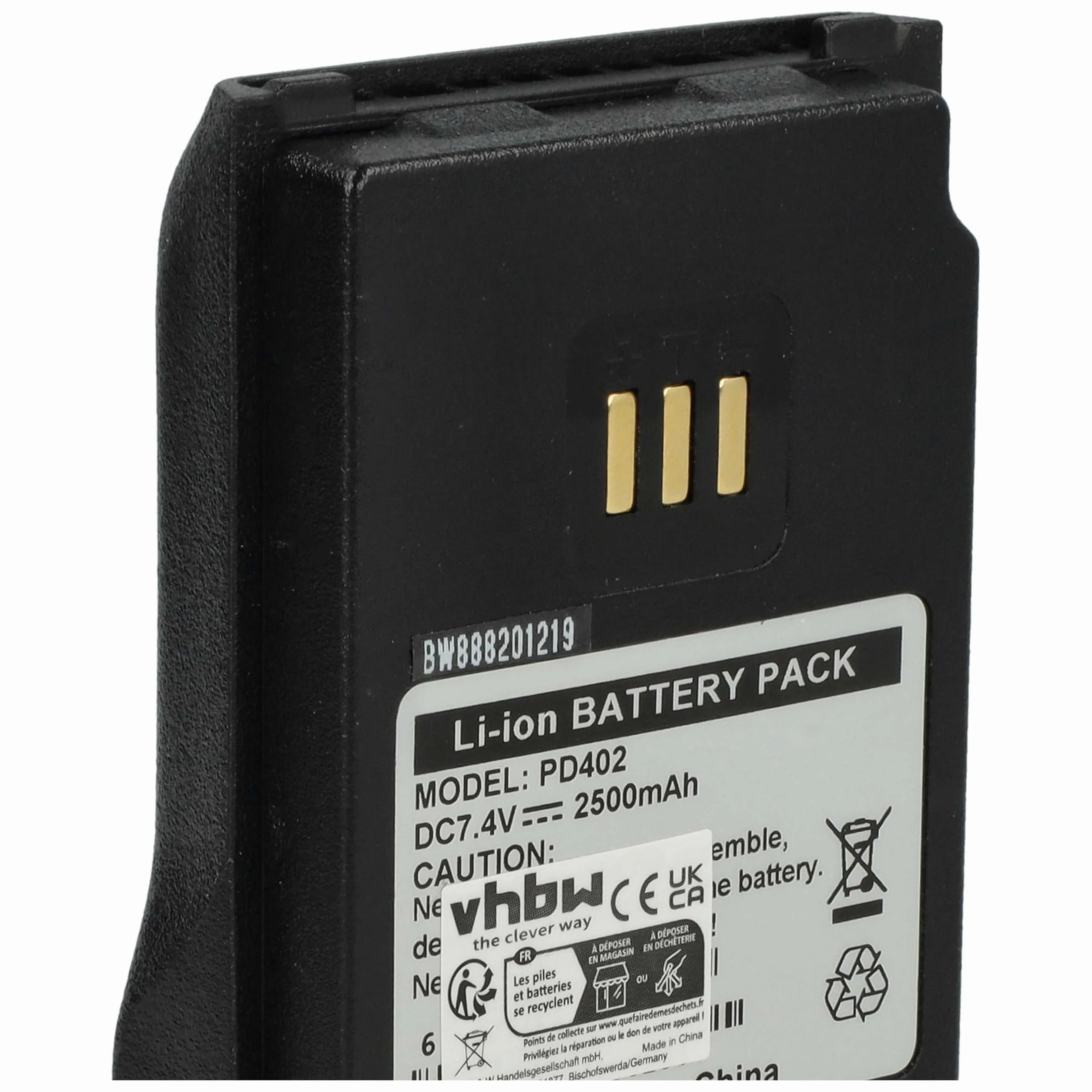 Vhbw Bateria Li-Ion 2500mAh 7,2V do Hytera PD602G PD602 PD606 PD605 PD660 UL913 PD5 PD600 Radio