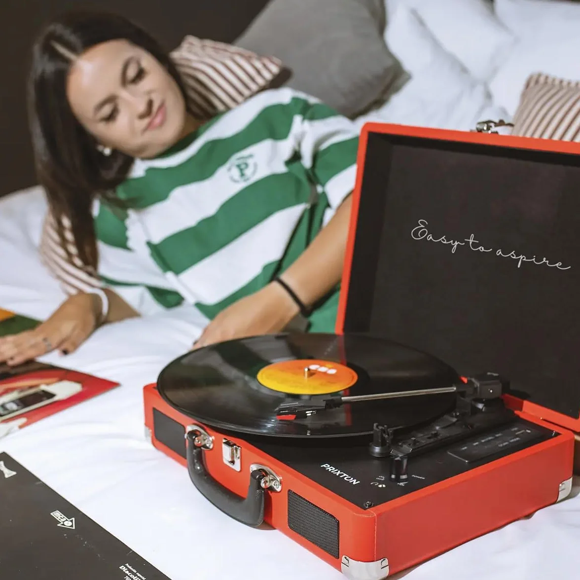 PRIXTON Giradischi in Vinile Vintage VC400 Lettore Bluetooth USB 2 Altoparlanti Rosso