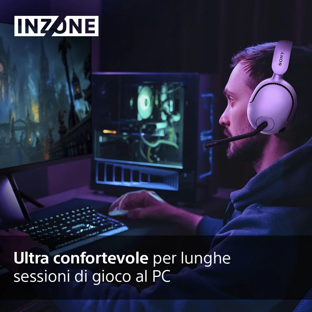 Sony INZONE H5 - Cuffie gaming wireless, Suono spaziale 360°, Batteria 28h, Microfono AI, Compatibili PC PS5, Bianco