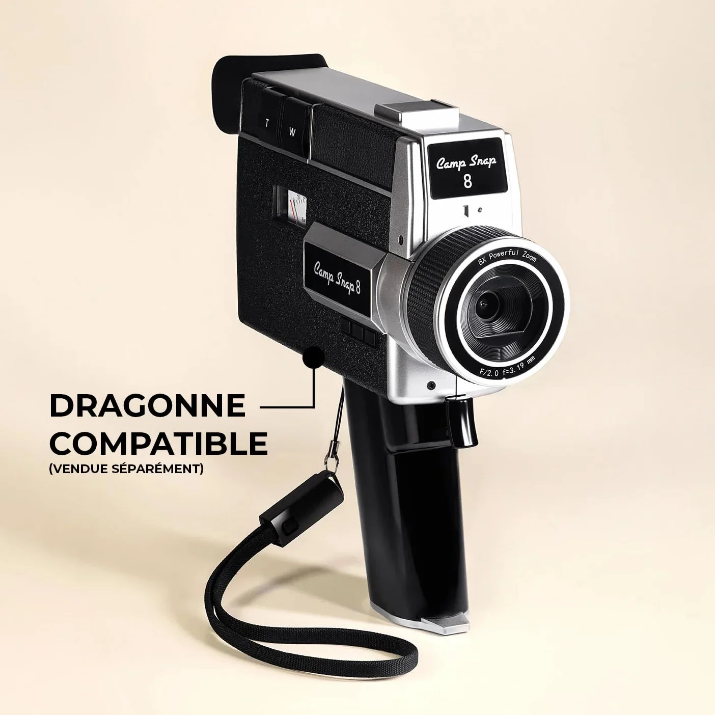 Camp Snap CS-8 Videocamera digitale – Videoregistratore 2.7K per Youtube, fotocamera senza schermo, zoom digitale 8X, con 5 filtri di pellicola personalizzabili, scheda SD inclusa e batteria