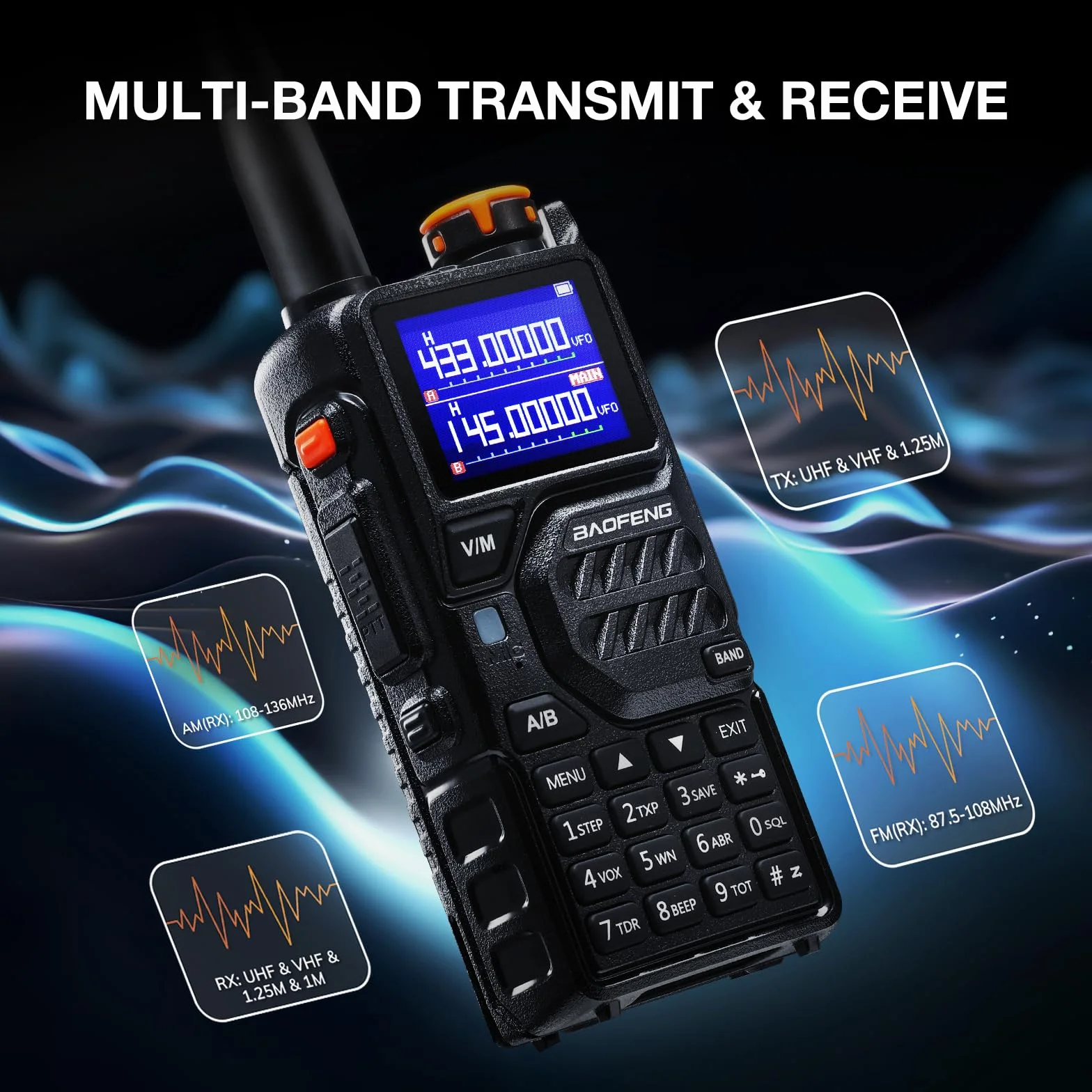 BAOFENG K5PLUS Radio amatoriale a tre bande UHF VHF 1.25 m 10 W 999 CH portatile