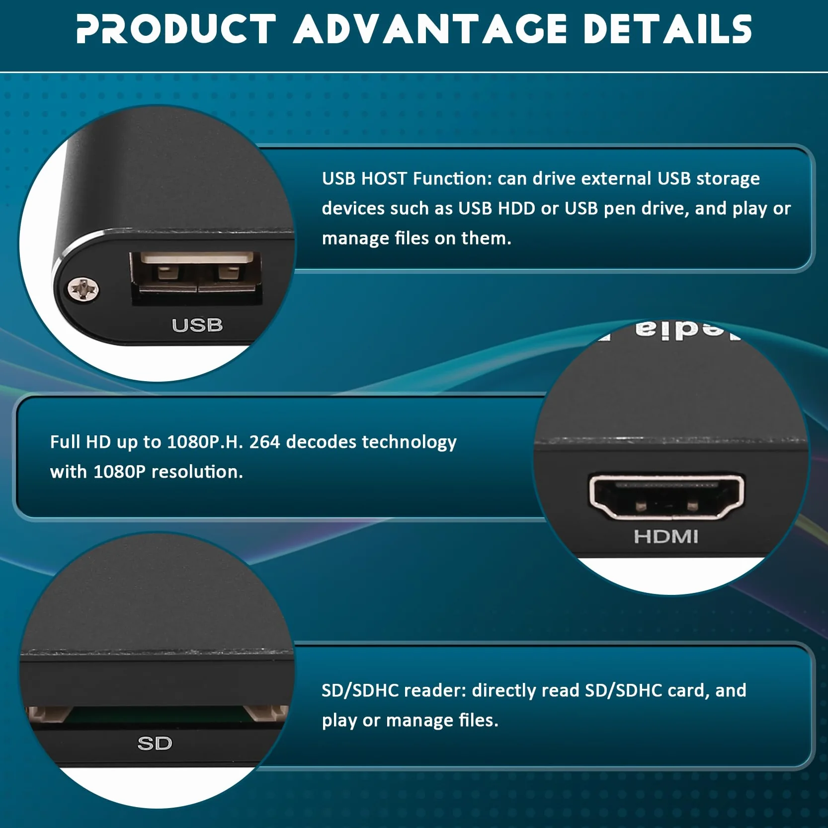 Lettore Multimediale MKV 264 HDD Lettore Multimediale USB Full HD 1080P con Supporto SD Media TV Box Lettore HDD RMVB WMV Spina UE