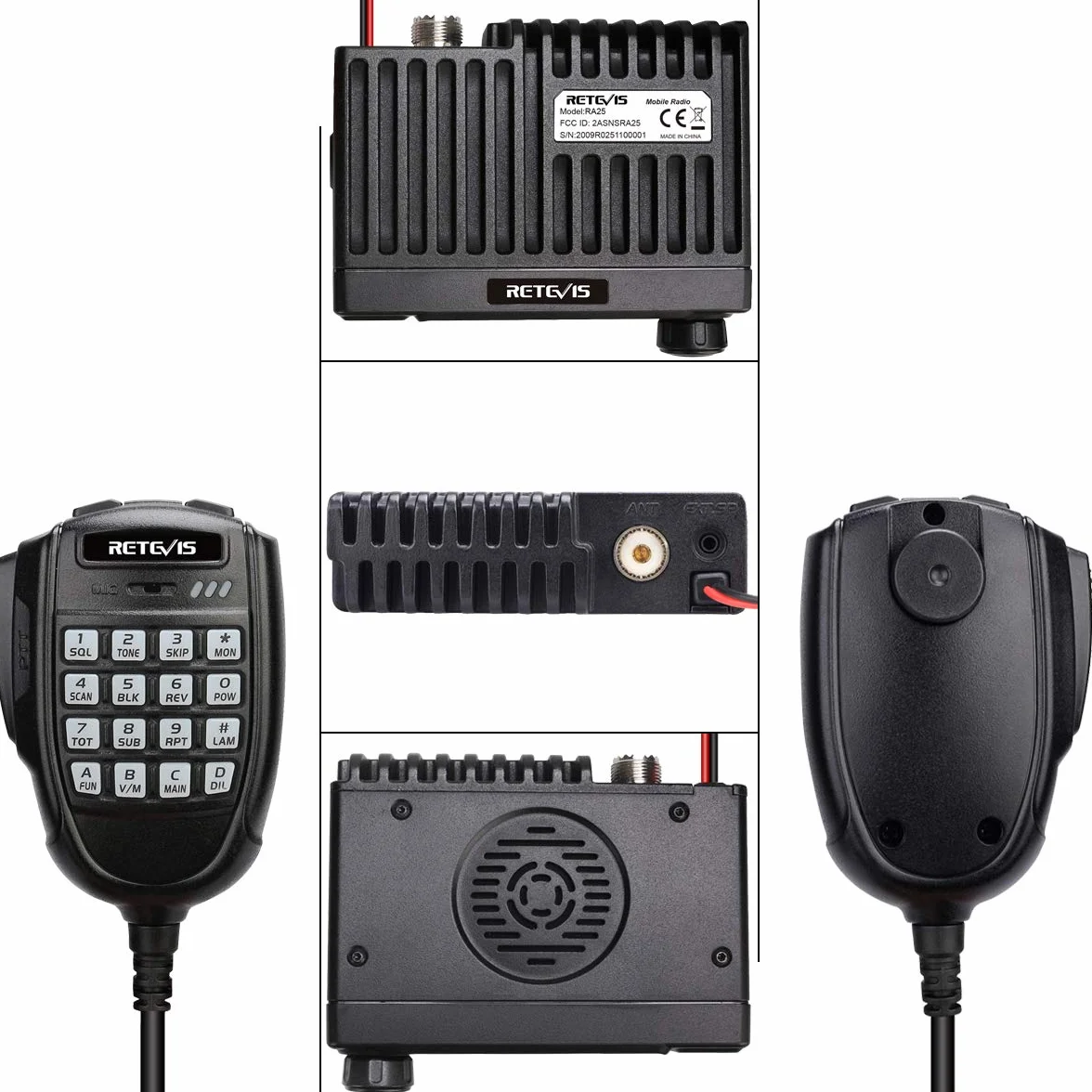 Retevis RA25 Mobile Ricetrasmettitore, Doppio Monitor Dual Band, 5W/20W,500 Canali,5 Toni/2 Toni/DTMF, Display TFT da Mini Mobile Radio(1 Pezzo, Nero)
