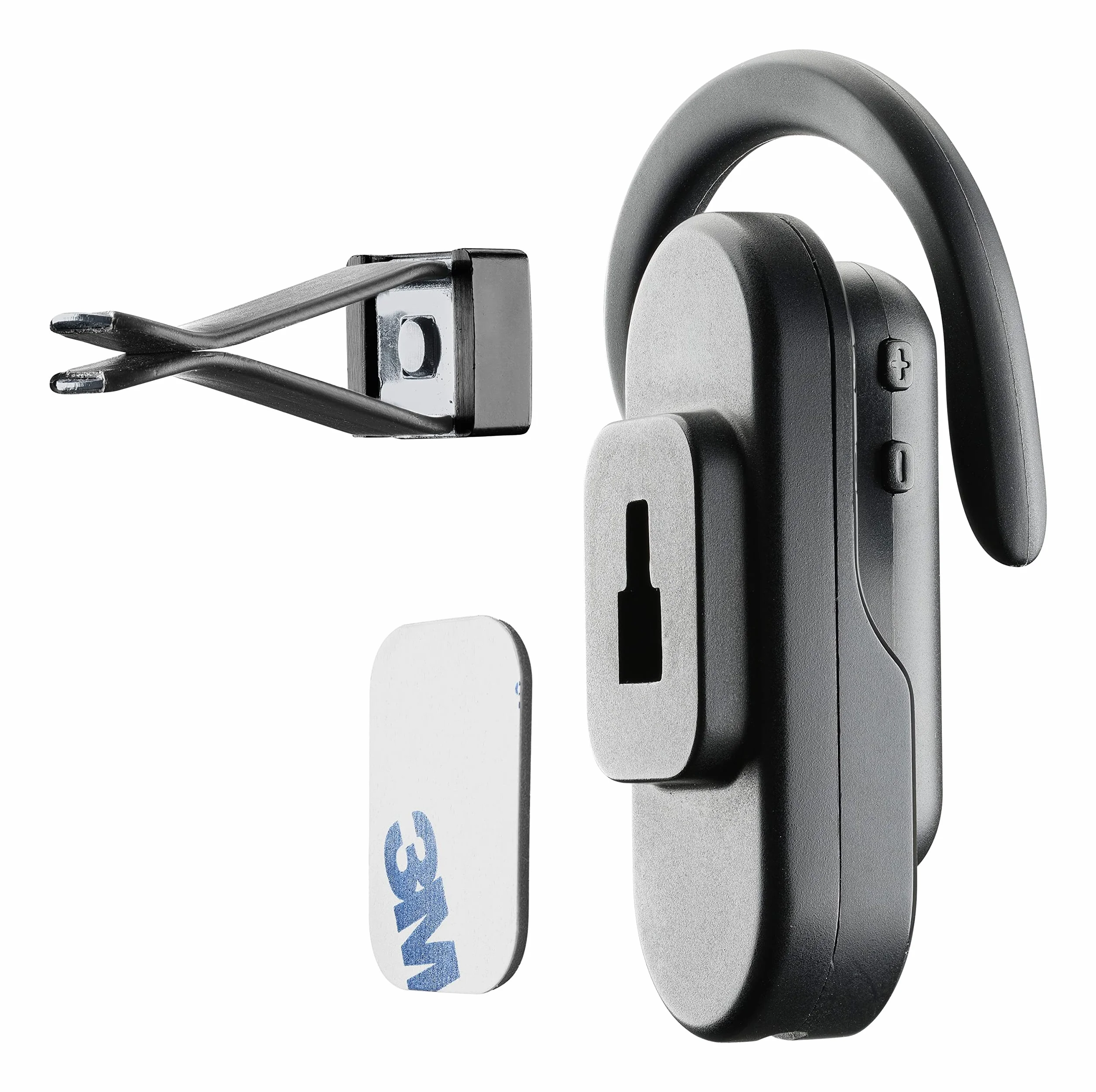 cellularline | CAR FLAT | Auricolare Bluetooth Mono con Supporto Auto da Bocchette di Areazione o Adesivo - Talk Time: 6 ore - Ricarica : 1.5 ore - Portata: 10mt, Nero, Universale