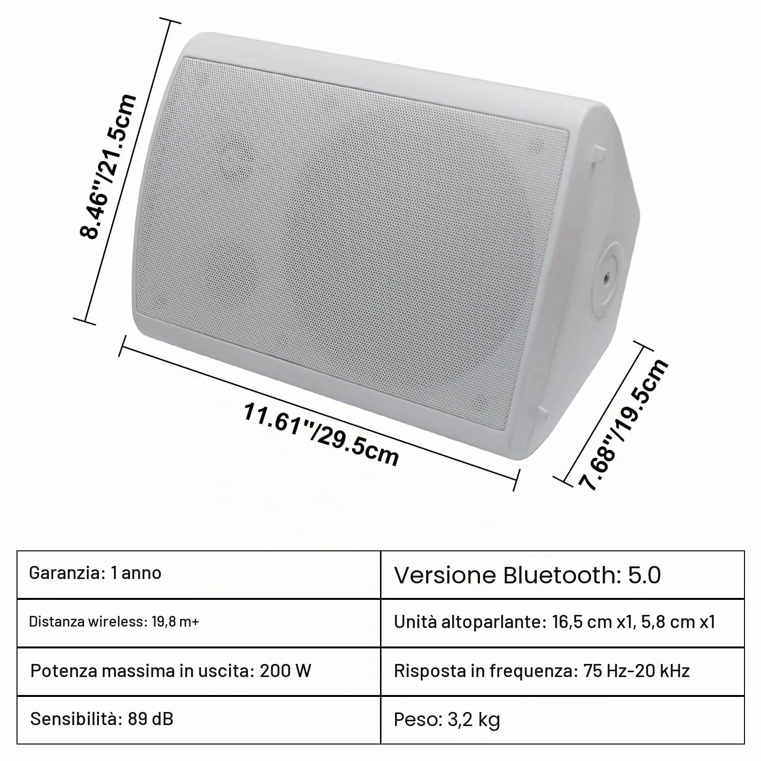 Herdio 600W 6,5" Bluetooth Altoparlanti da esterno 4 pezzi bianco