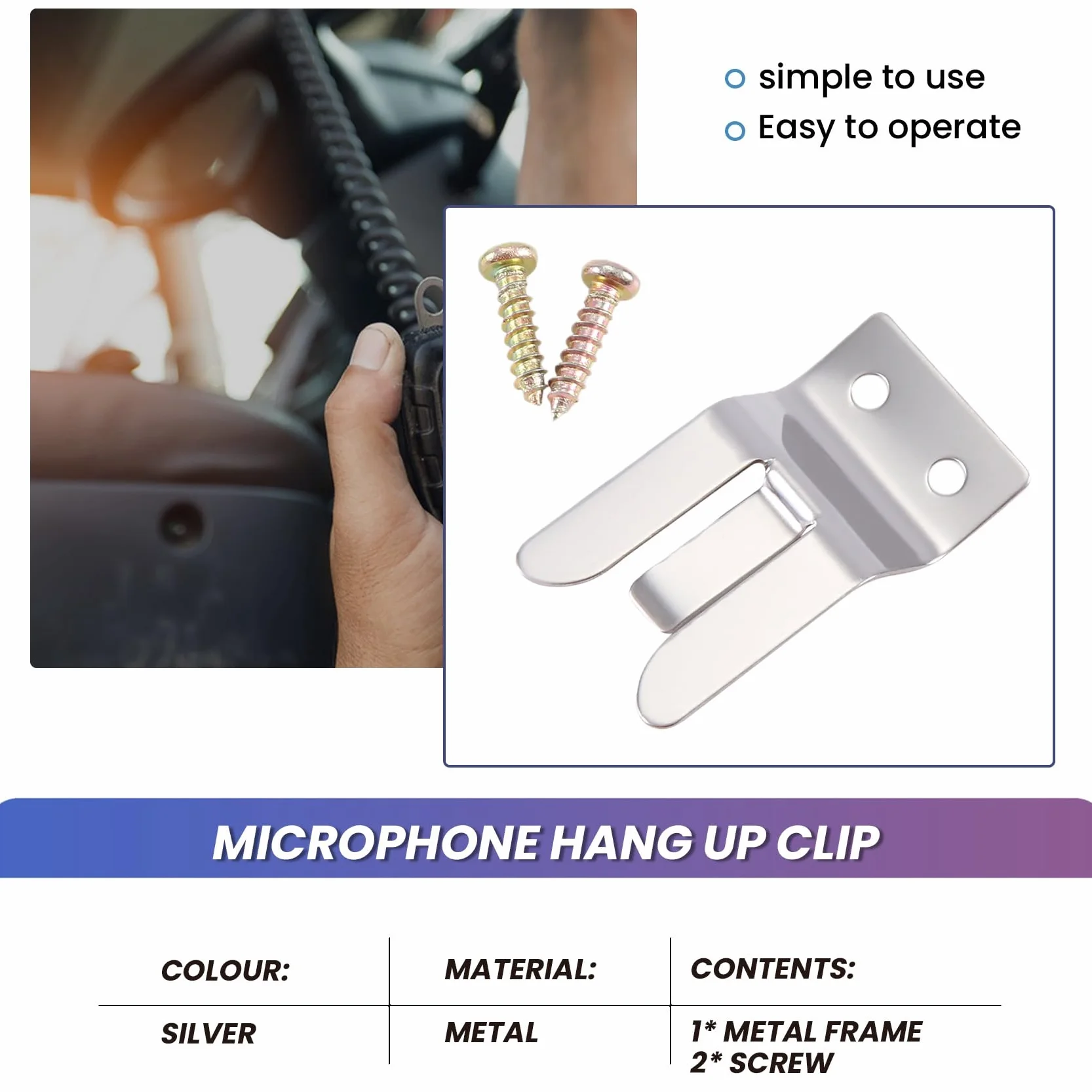 Porta/Clip Microfono Metallico - Avvitare per CB/Ham Radio - MH2