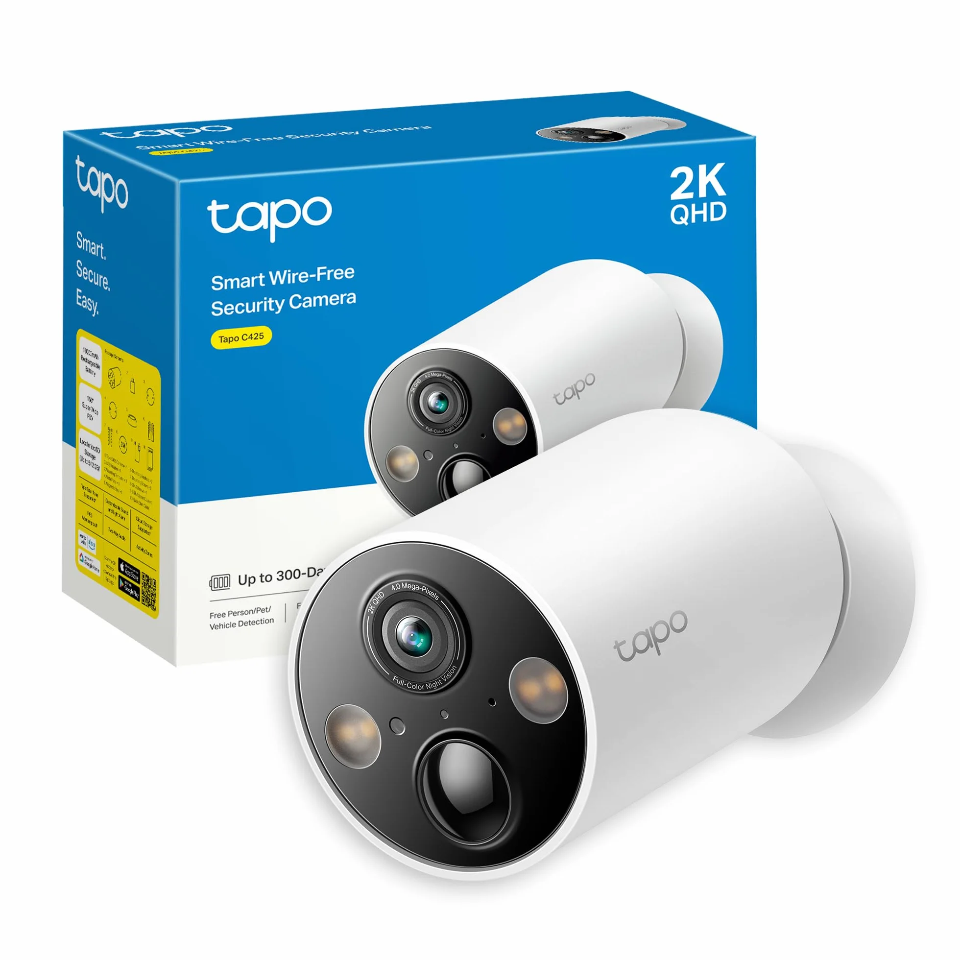 Tapo C425 Telecamera WiFi Esterno 2K 4MP Base Magnetica Batteria 10000mAh Allarme Movimento IP66 Audio Bidirezionale Visione Notturna Colori