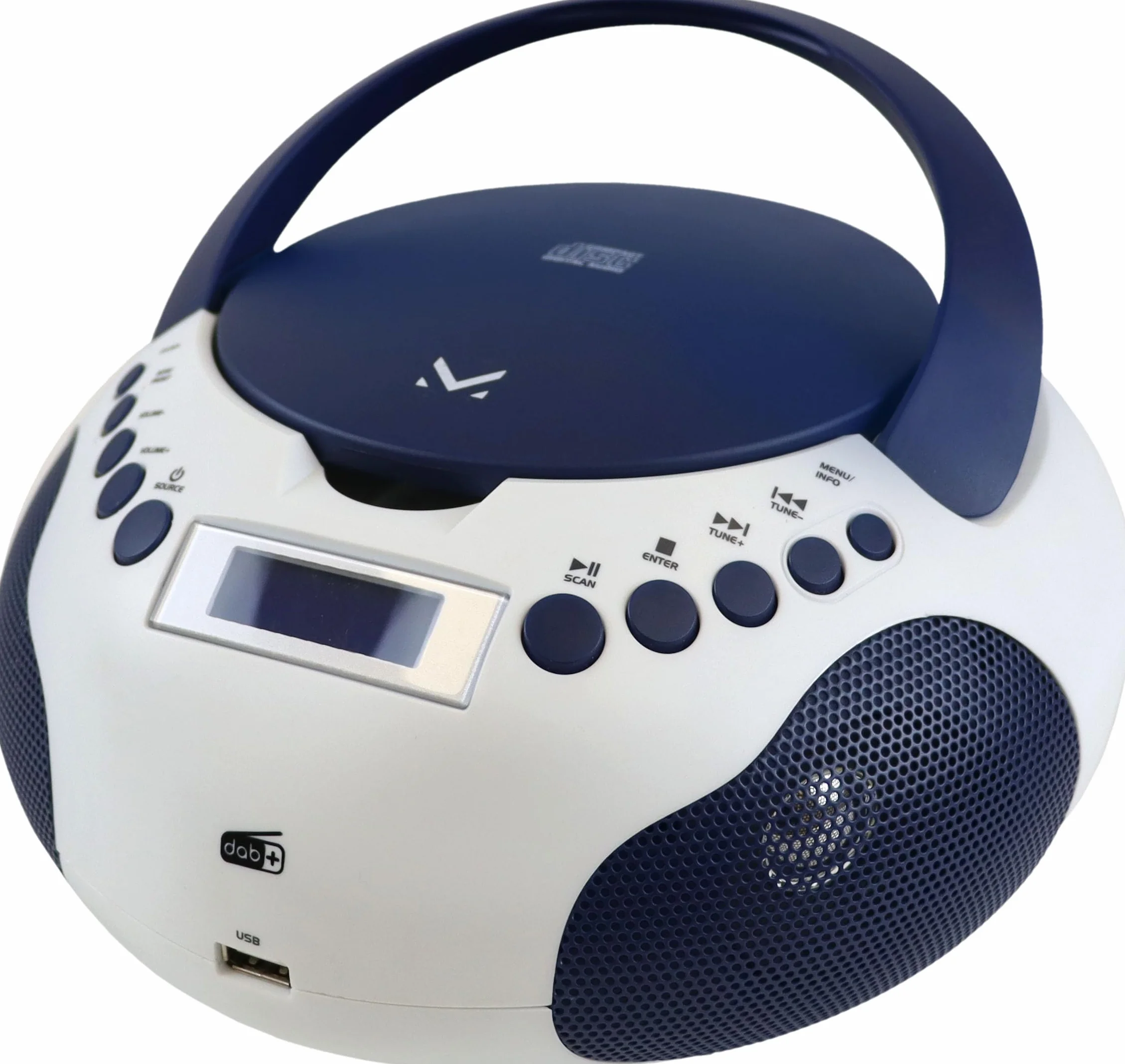 Majestic AH-265 Dab - Boom Box Portatile Radio Dab/Dab+/FM Stereo, Lettore CD/MP3, ingressi USB/AUX-in, BiancoBlu