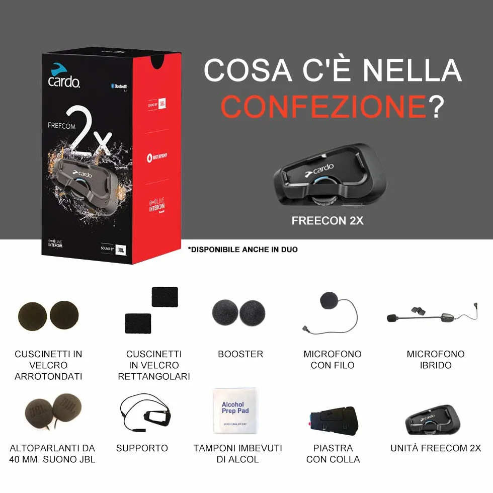CARDO Freecom 2x Interfono Bluetooth Mani Libere Nero
