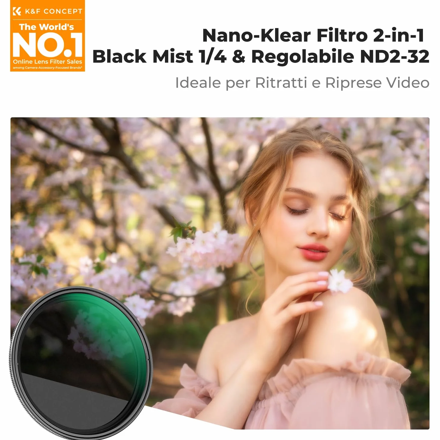 K&F CONCEPT 2 In 1 Filtro Black-Mist 1/4 & Variabile ND2-32 (5 Stop), 77mm Filtro Black Diffusion 1/4 & Densità Neutra ND in Vetro Ottico, Nano Rivestimento con 3Pcs Panno di Pulizia (Nano-K Serie)