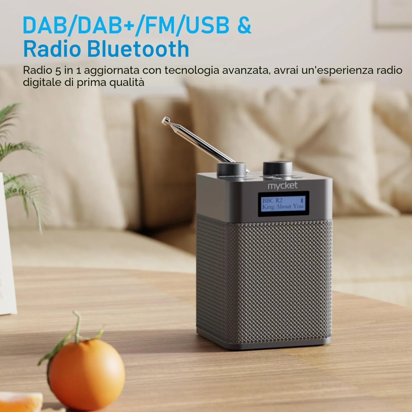 Mycket Dab/Dab+ Radio Digitale e FM, Radio Alimentata a Batteria Integrata da 2200 mAh, Ricaricabile Portatile DAB Radios con Bluetooth/U, 80 Stazioni Preimpostate, Ingresso Cuffie, LED Display