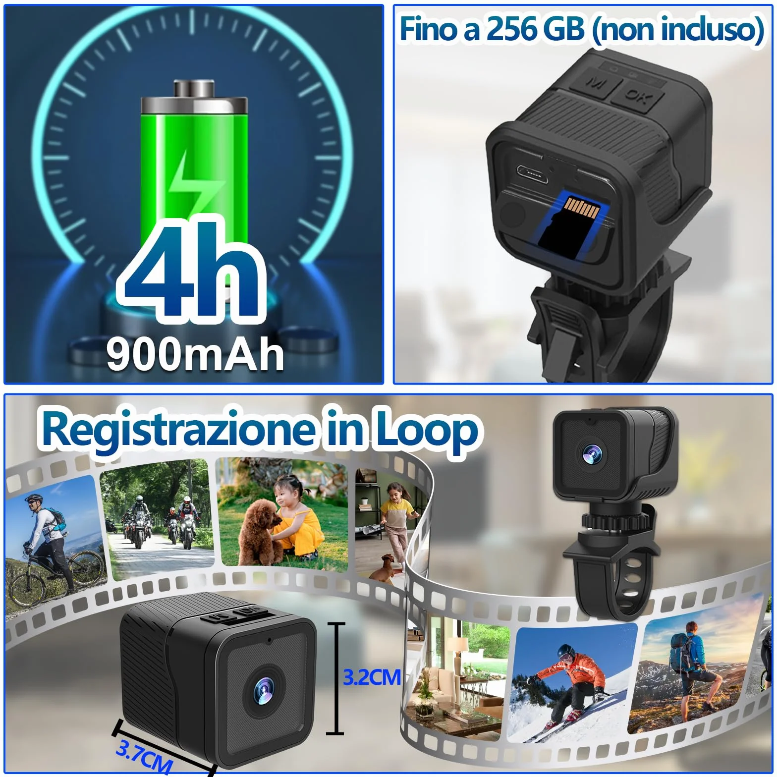 Action Cam WiFi 1080P HD Grandangolo 120° Telecamera Moto Impermeabile