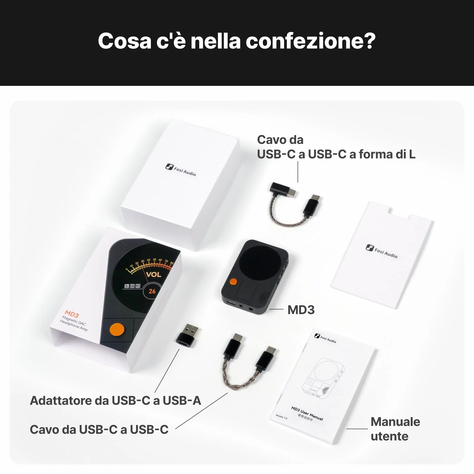Fosi Audio MD3 DAC Audio USB Portatile, DAC Amplificatore Cuffie con Display Magnetico 1,28", Amplificatore per Cuffie ES9039Q2M, 3,5/4,4mm, PCM 32bit/384kHz DSD256 per Smartphone PC Tablet, Nero