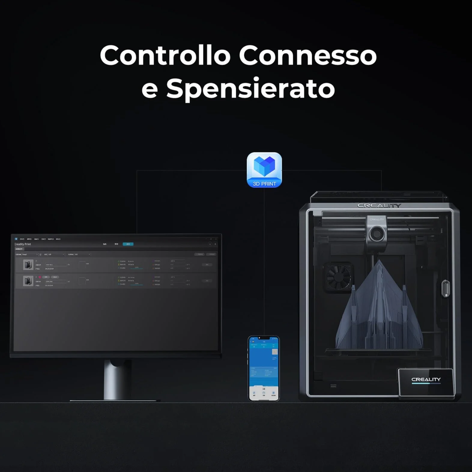 Creality K1 Stampante 3D 600 mm/s ad alta velocità, Livellamento Automatico, Dettaglio Liscio di 0,1 mm Aggiornato, Raffreddatore a Doppia Ventola, Dimensioni di Stampa 8,66x8,66x9,84 po