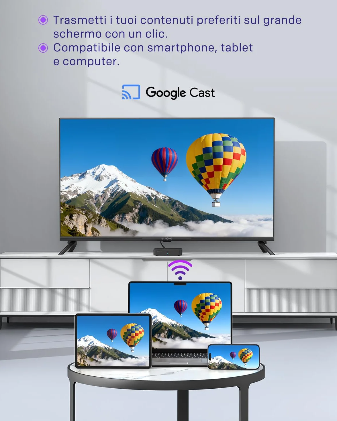 STRONG SRT420 Streaming Box Android TV, DVB-T 4K UHD, 2GB RAM + 8GB Memoria, Wi-Fi 5, Bluetooth BLE 5.0, HDR10+, Nero