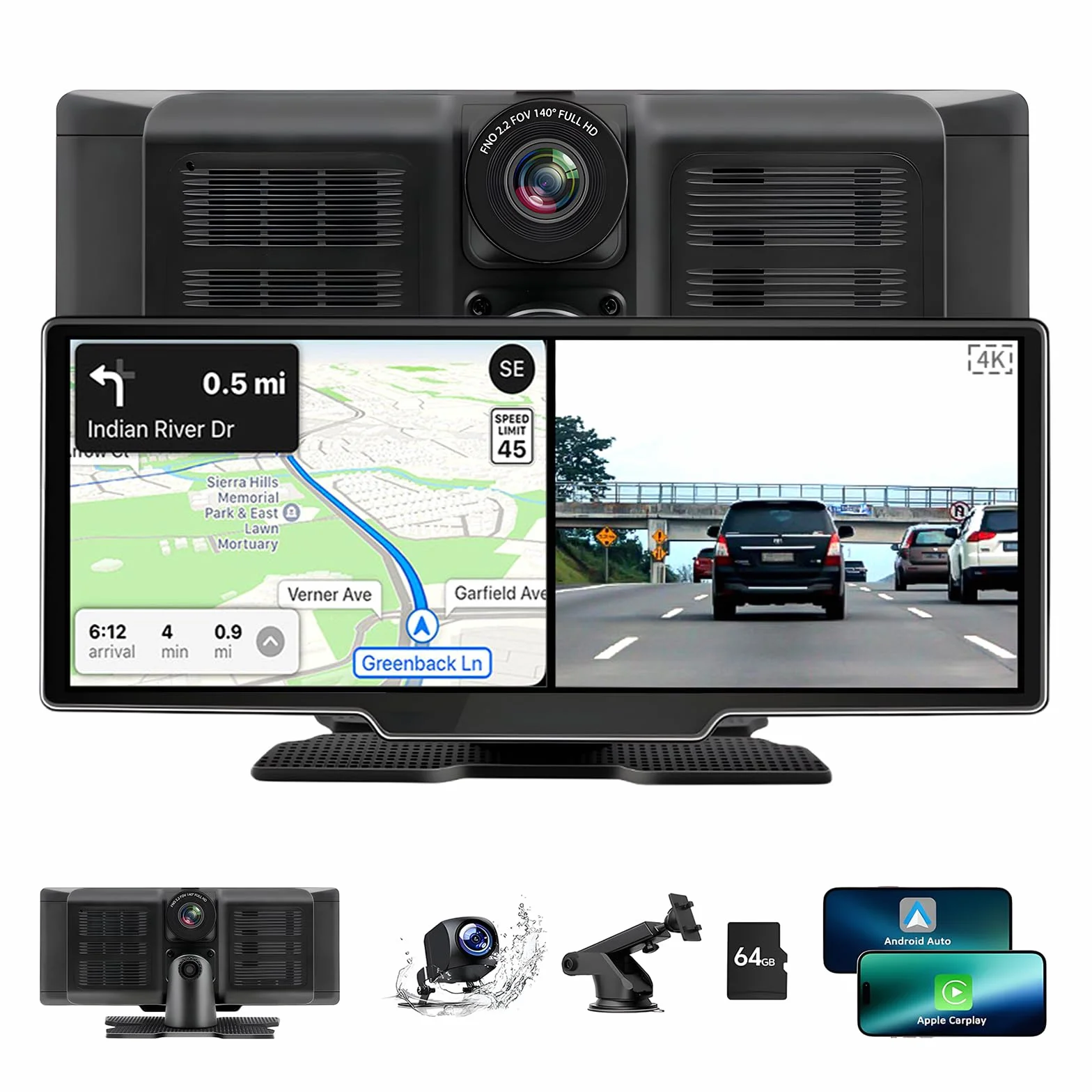 Carplay Wireless Andriod Auto,10.26" GPS Stereo navigatore con Telecamera di Backup,Bluetooth,Mirror Link，Controllo Vocale,Riproduzione Musicale