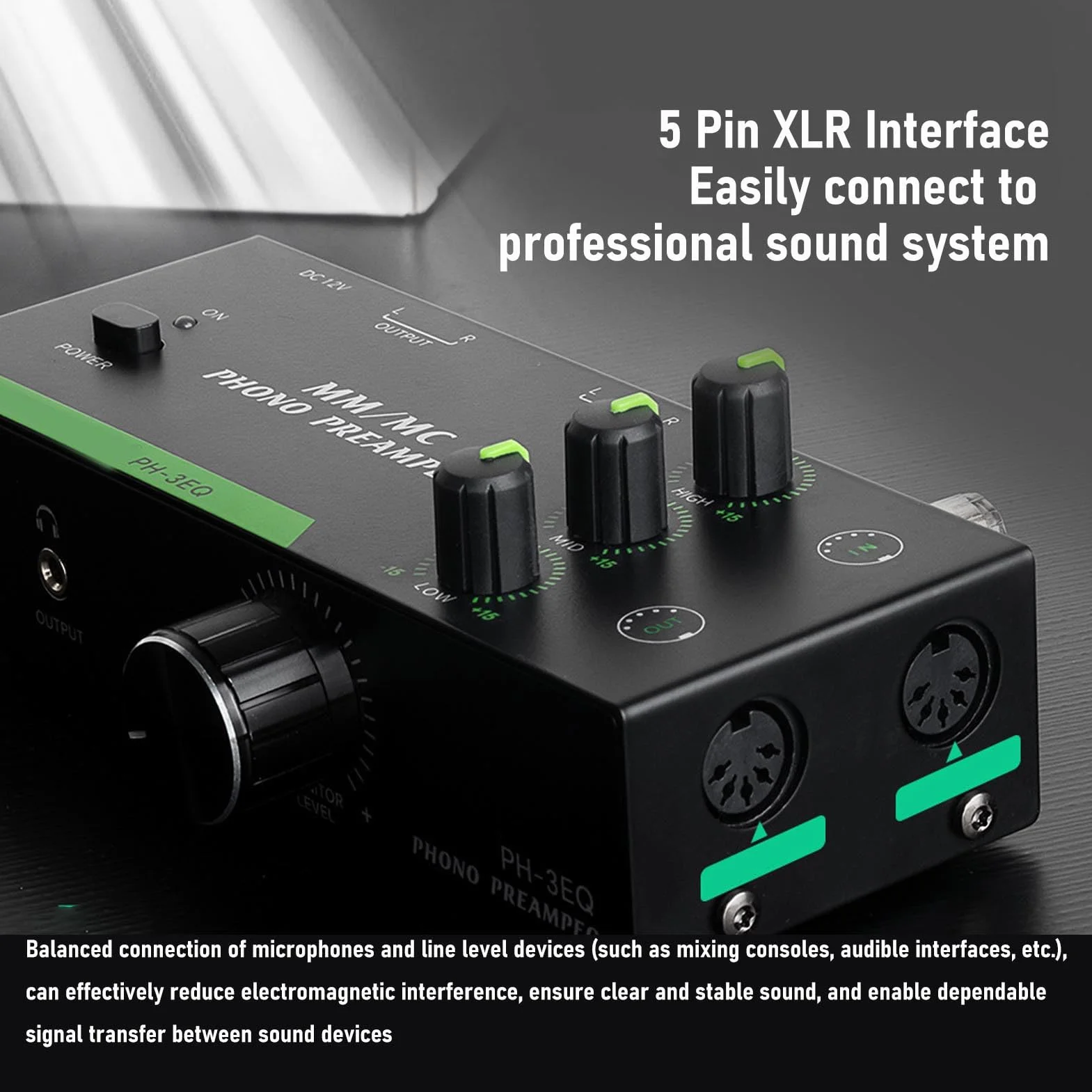 Keenso Preamplificatore Fono, Struttura in Metallo, Regolabile a 3 Bande, Uscita Ingresso XLR, Compatibile con Giradischi per Audiofili (Spina UE da 100 a 240 V)