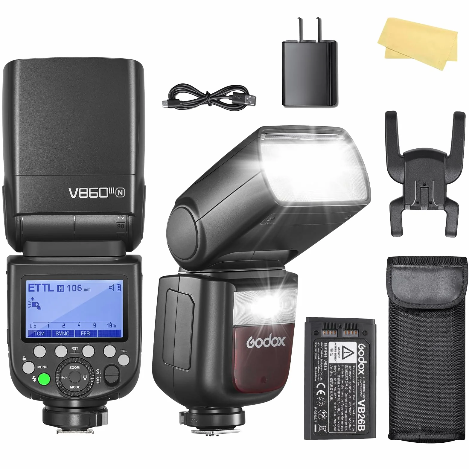 Godox V860III-N Fotocamera Flash Speedlite luce per Nikon 76 Ws 2.4 G TTL HSS 1/8000 s 7.2V/2600mAh Li-Ion batteria 0.01-1.5s tempo di ricarica, 10 passi fotocamera flash