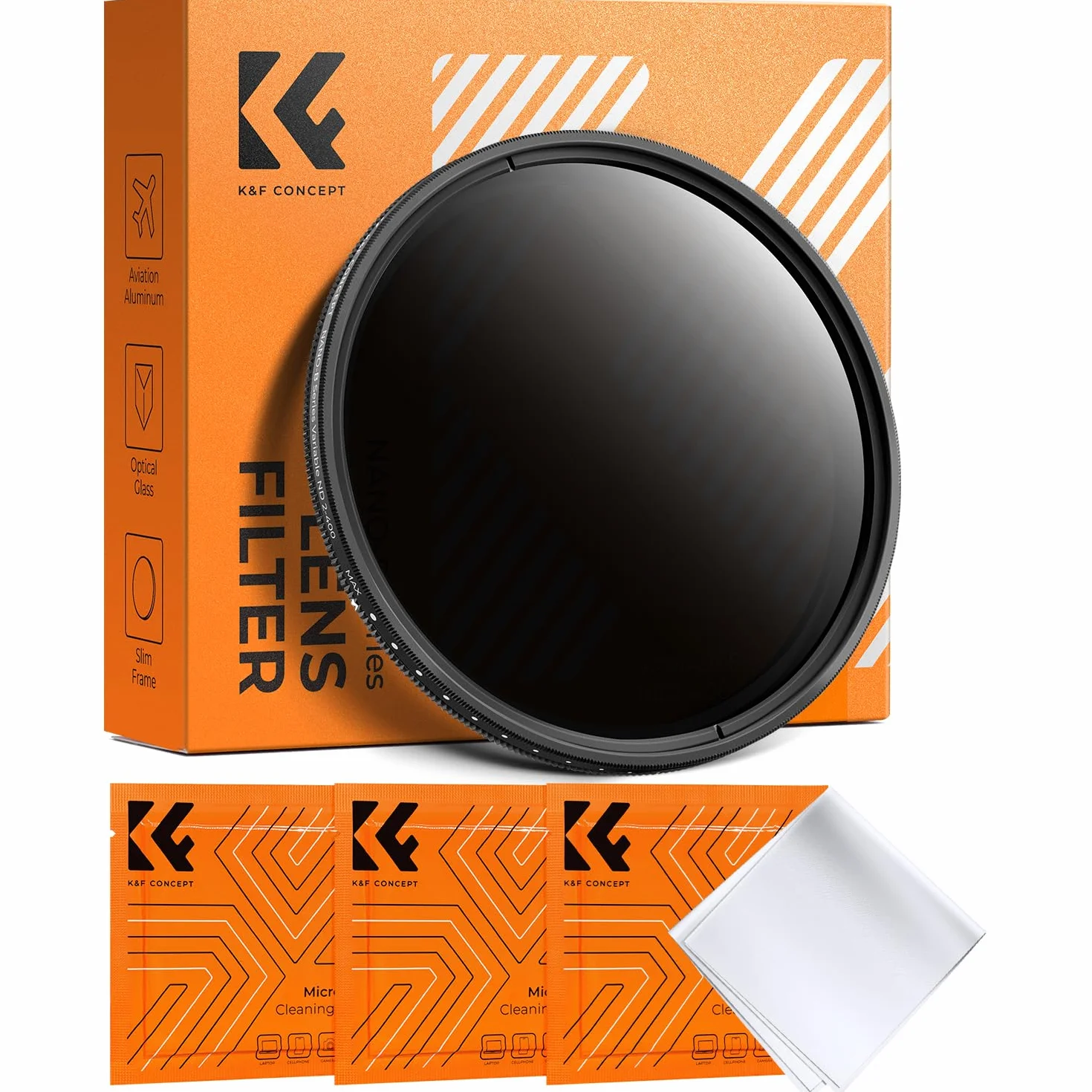 K&F CONCEPT Nano-Basic 58mm ND Filtro Variabile ND2-400 (1-9 Stops) Filtro ND Variabile in Vetro Ottico con 3 Pezzi di Panno per Pulizia