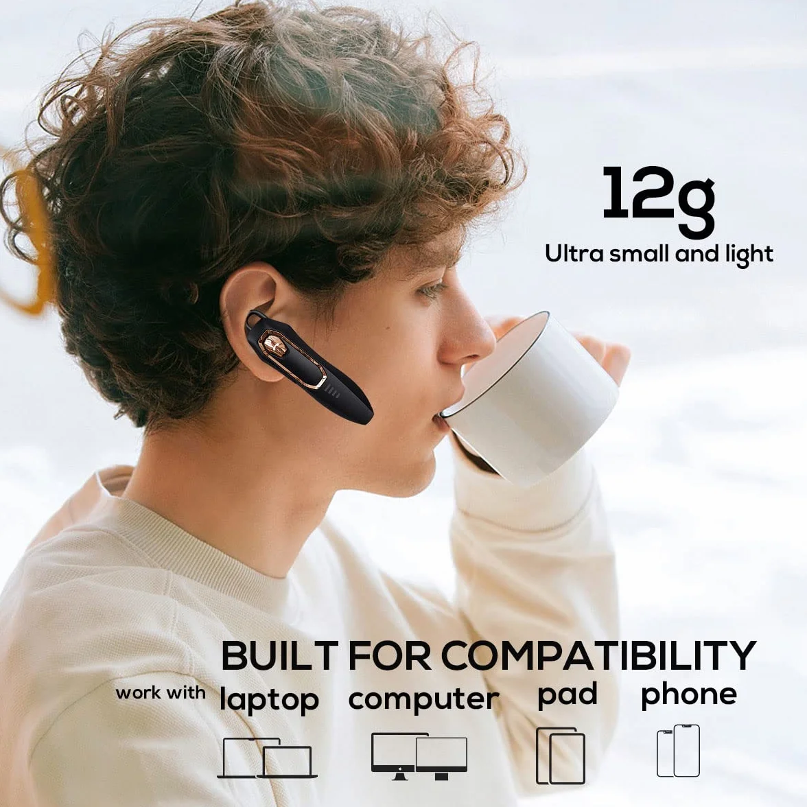 Auricolare Singolo Bluetooth 5.4, con cancellazione del rumore, Auricolari Bluetooth mono vivavoce 36 ore di conversazione, Cuffie wireless per camionisti/magazzini