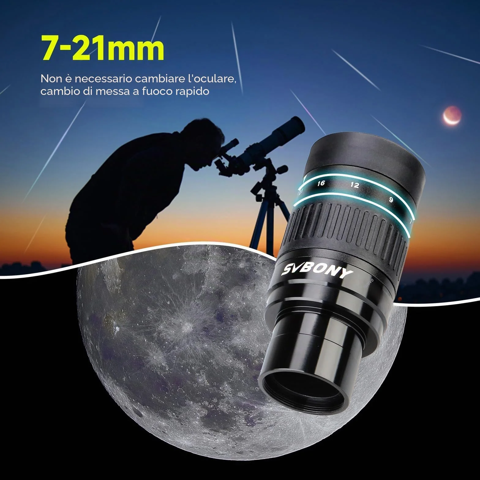 Svbony SV135 Telescopio Planetario Oculare Zoom, 7-21mm Lenti Oculari con FMC 6 Elementi 4 Gruppo, per Luna Astronomia Osservazione