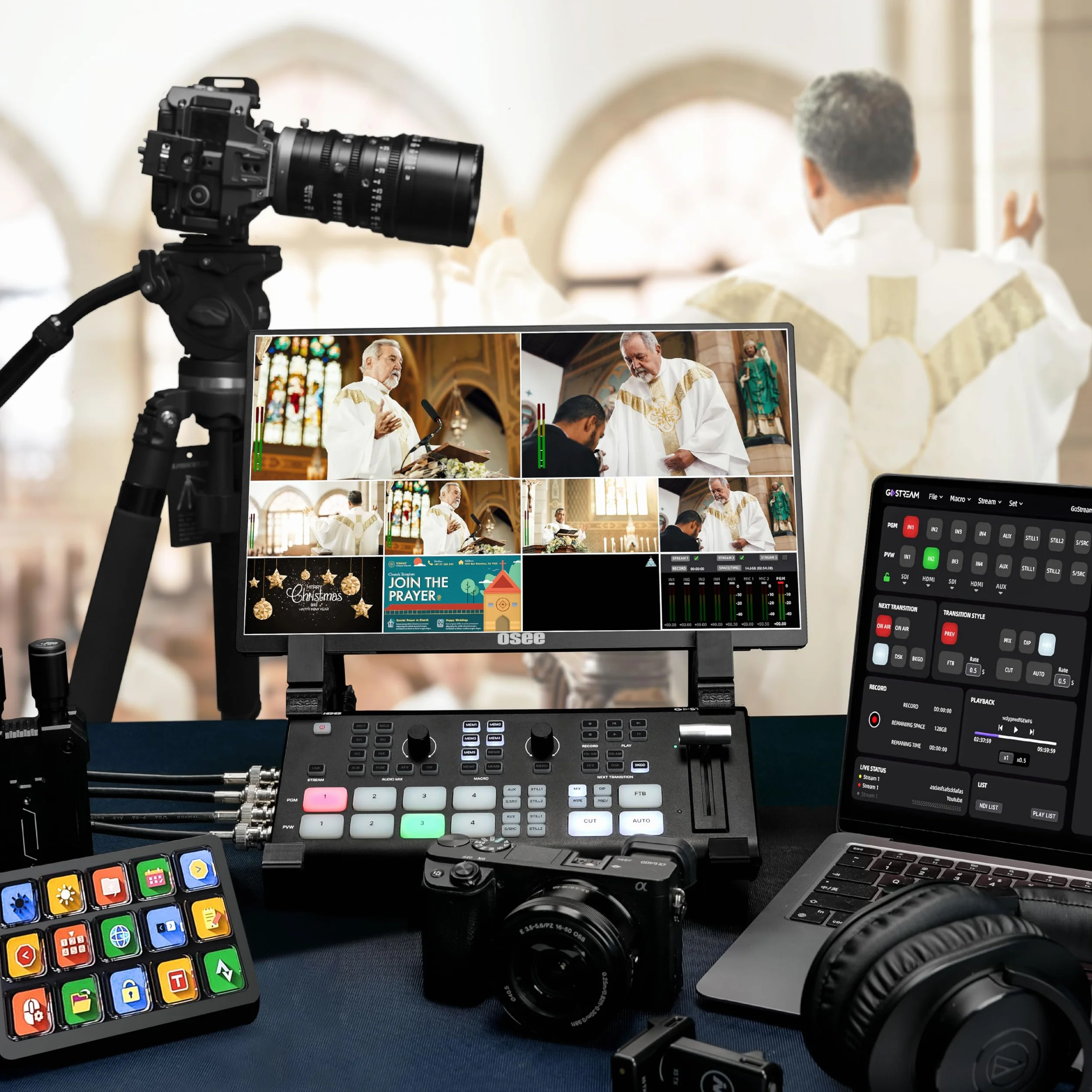 Osee GoStream Duet SDI e HDMI Mixer Video e Commutatore con Registrazione SD e Supporto NDI HX, Design Leggero con Dissipazione del Calore per Streaming Live in Tempo Reale