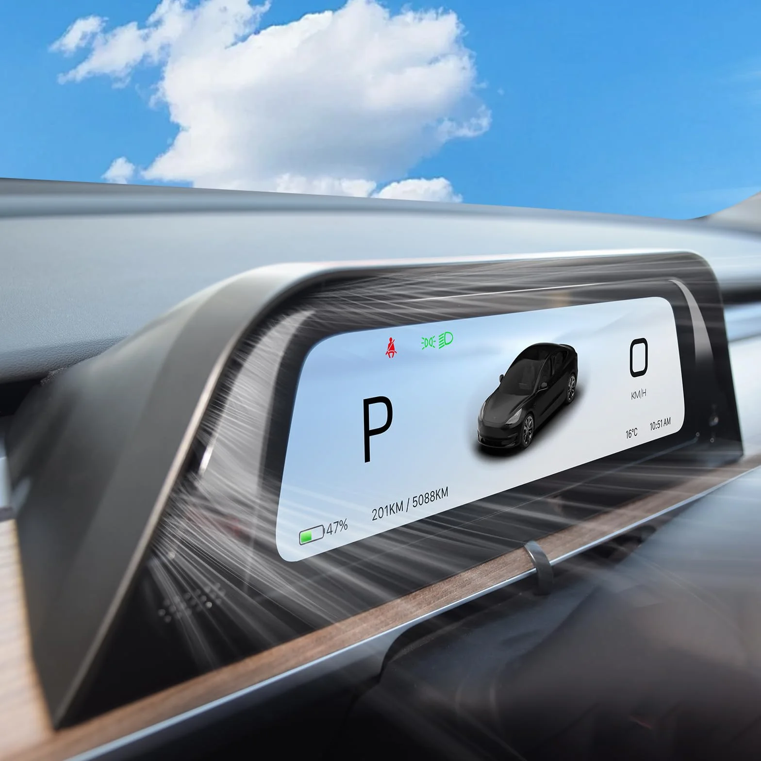 Heads Up Dispaly per Tesla Model Y 2019-2024 e Model 3 2017-2023 Schermo da 9,66" - Design aggiornato senza blocco della presa d'aria, CarPlay wireless Android Auto, Allarme angolo cieco