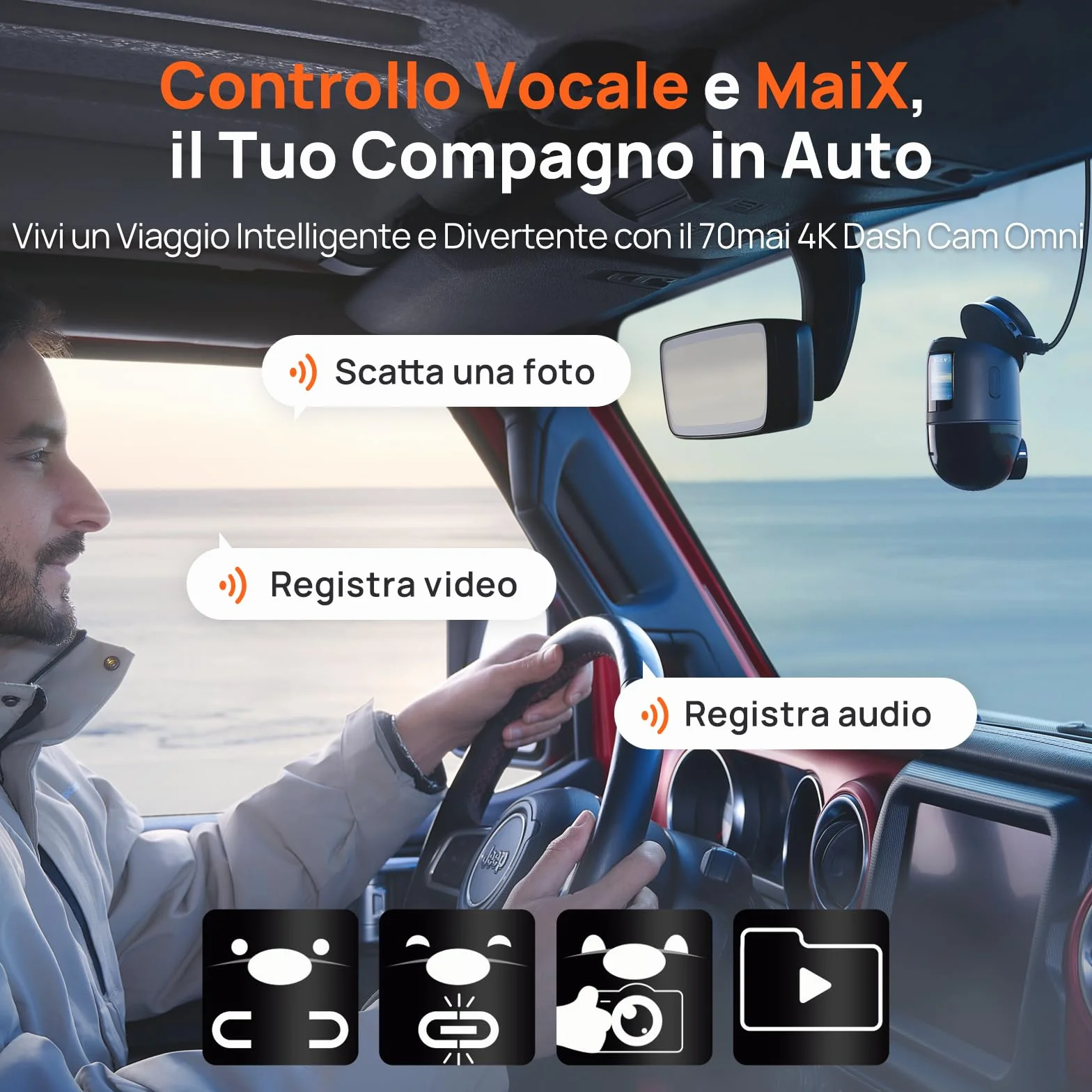70mai Dash Cam 4K Omni, Dual-Channel 4K+1080P DashCam Auto 360 Gradi, Rilevamento Movimento AI, Visione Notturna, 5GHz WiFi6 GPS Telecamera per Auto, Modalità Parcheggio 24H, Controllo APP, Max 512G