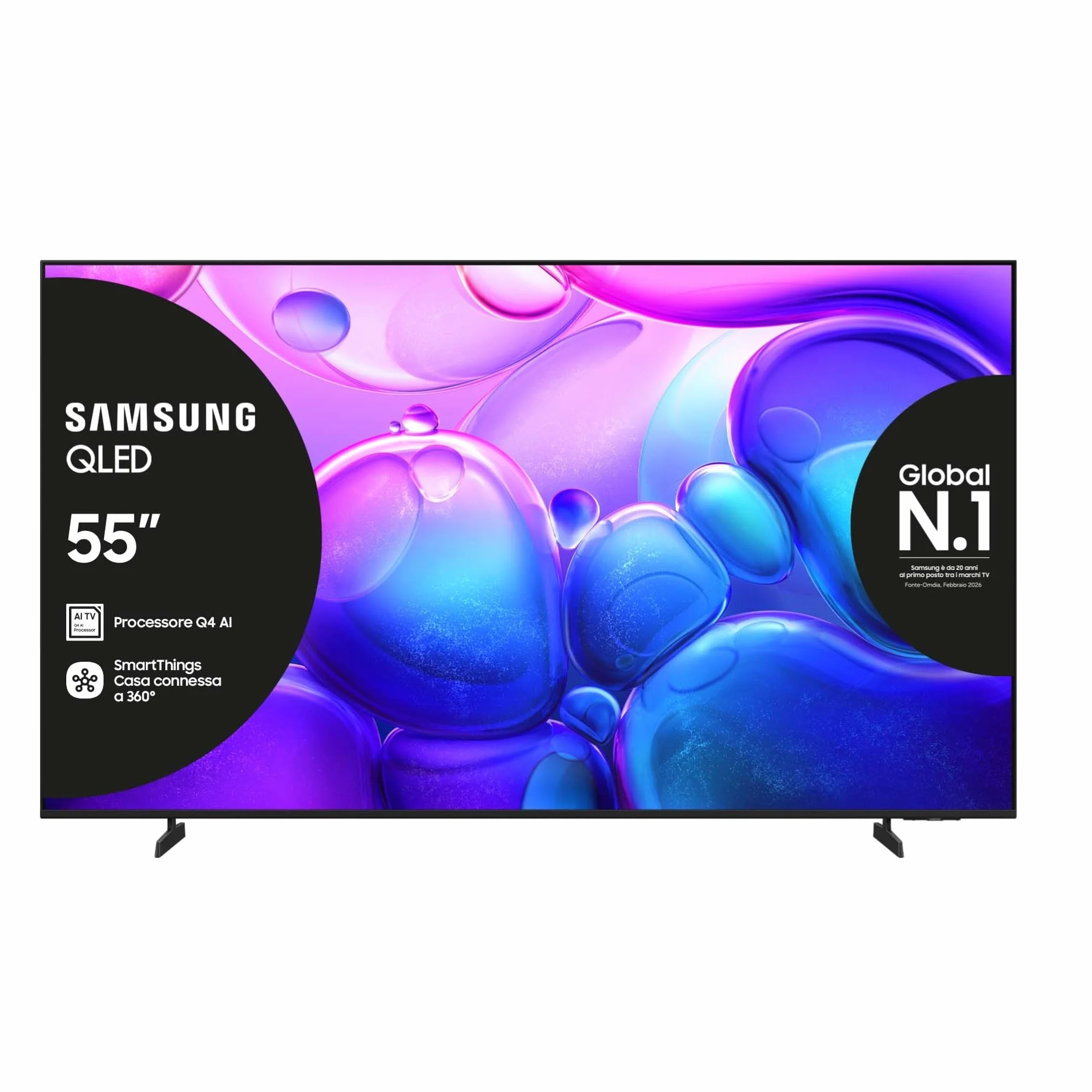 Samsung Smart TV 55'' QE55Q6FAAUXZT QLED 4K, Q4 Lite Processor, Per Cinema e Sport, 4K AI Upscaling, OTS Lite & Adaptive Sound, Metal Stream Design, Vision AI, PACCHETTO INTRATTENIMENTO, 2025