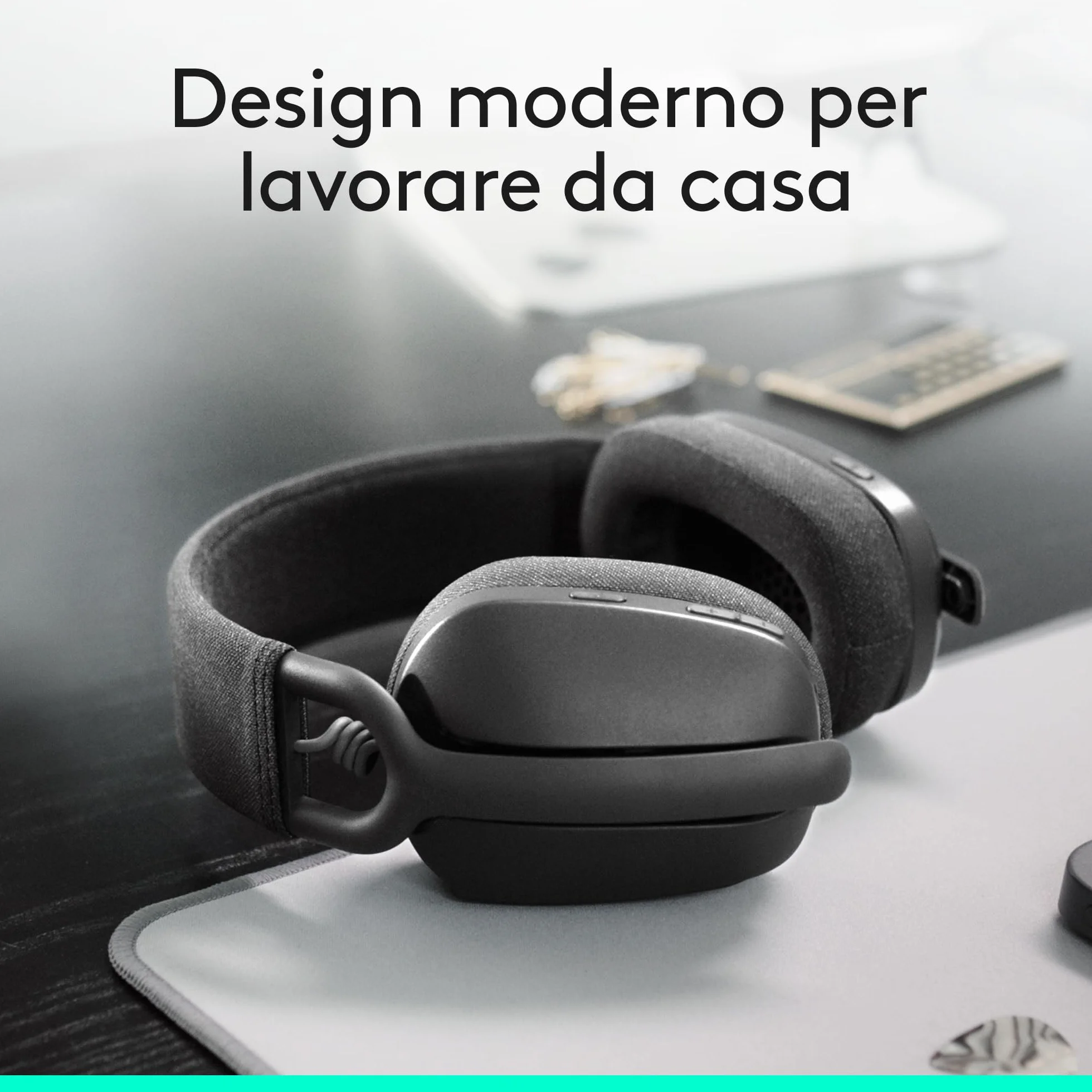 Logitech Zone Vibe 100 Cuffie Wireless Over-Ear Leggere con Microfono con Eliminazione del Rumore, Auricolare Bluetooth Multipoint, Compatibile con Teams, Google Meet, Zoom, Mac/PC - Grigio