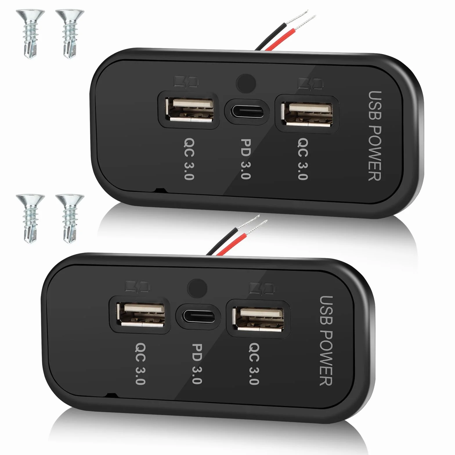 Presa USB 12V 45.5W 3 porte PD3.0 QC3.0 Type-C ricarica rapida montaggio a parete per auto camper nero 2P
