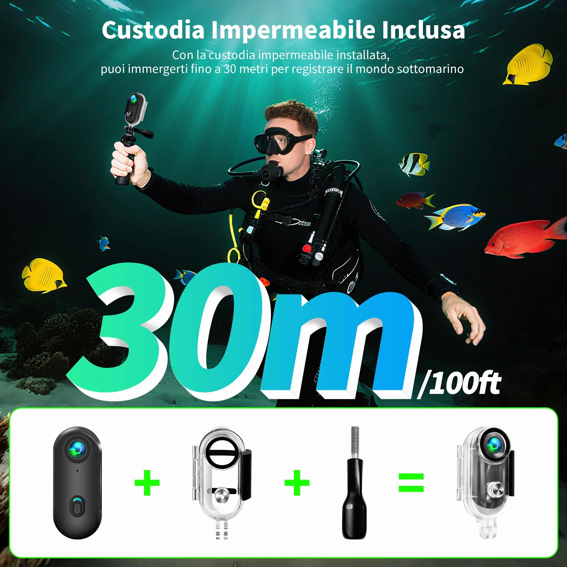 4K Mini Action Cam WiFi, Telecamera Moto, Grandangolare 120° Bodycam, Videocamera Sportiva Impermeabile fino a 30M, Fotocamera Accesorios Multiples per Bicicletta Casco