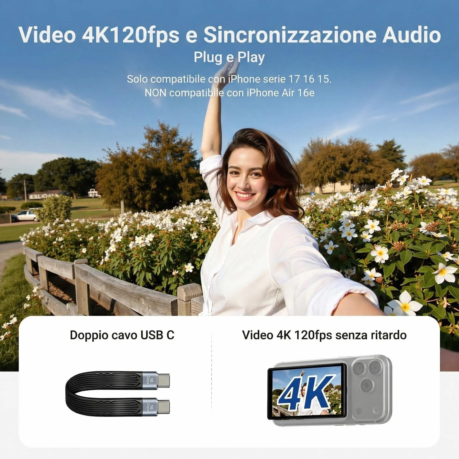 NEEWER BASICS 4" Vlog Selfie Monitor Schermo Magnetico Ultra Sottile per Fotocamera Posteriore, 600nits/Remote per Streaming Riprese Cablata 4K 120fps, Solo Compatibile con iPhone Serie 17 16 15, M4U