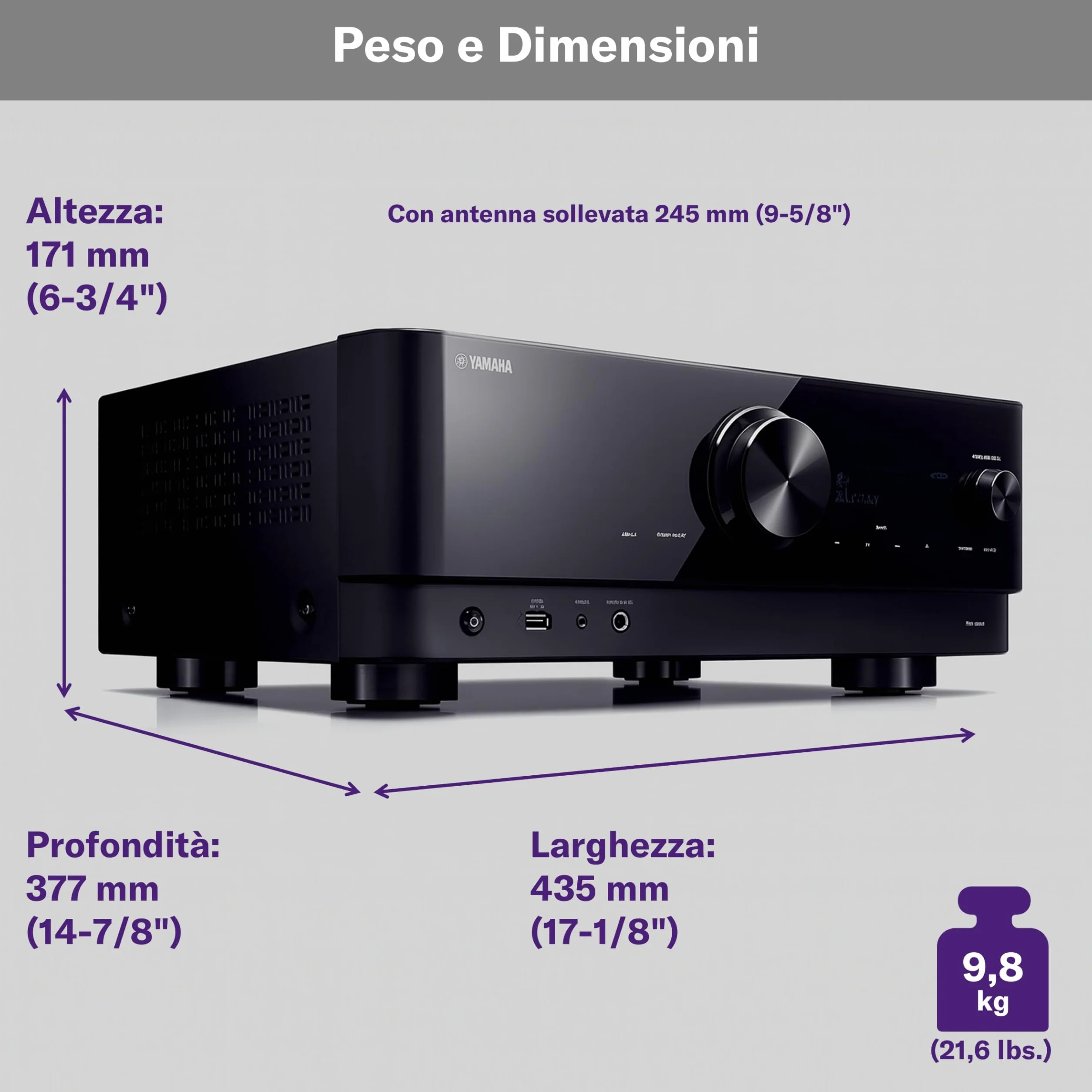 Yamaha RX-V6A Sintoamplificatore AV 7.2 Canali Dolby Atmos Gaming Controllo Vocale Nero