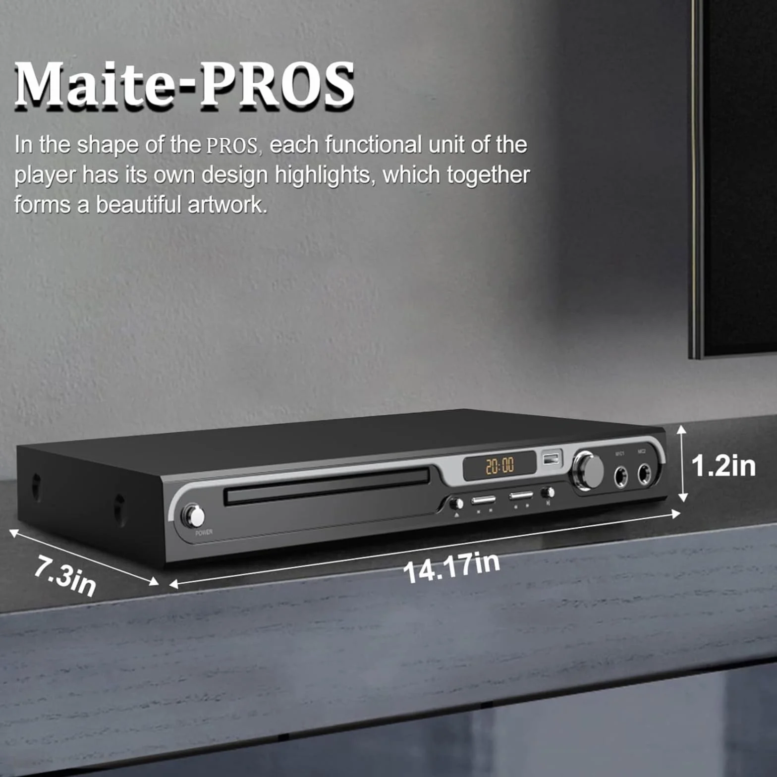 Maite Lettore DVD HD 1080P per TV, HDMI con doppio ingresso per microfono, region free, supporto ingresso scheda USB/SD, uscita HDMI/AV, pulsante in metallo e suono Dolby