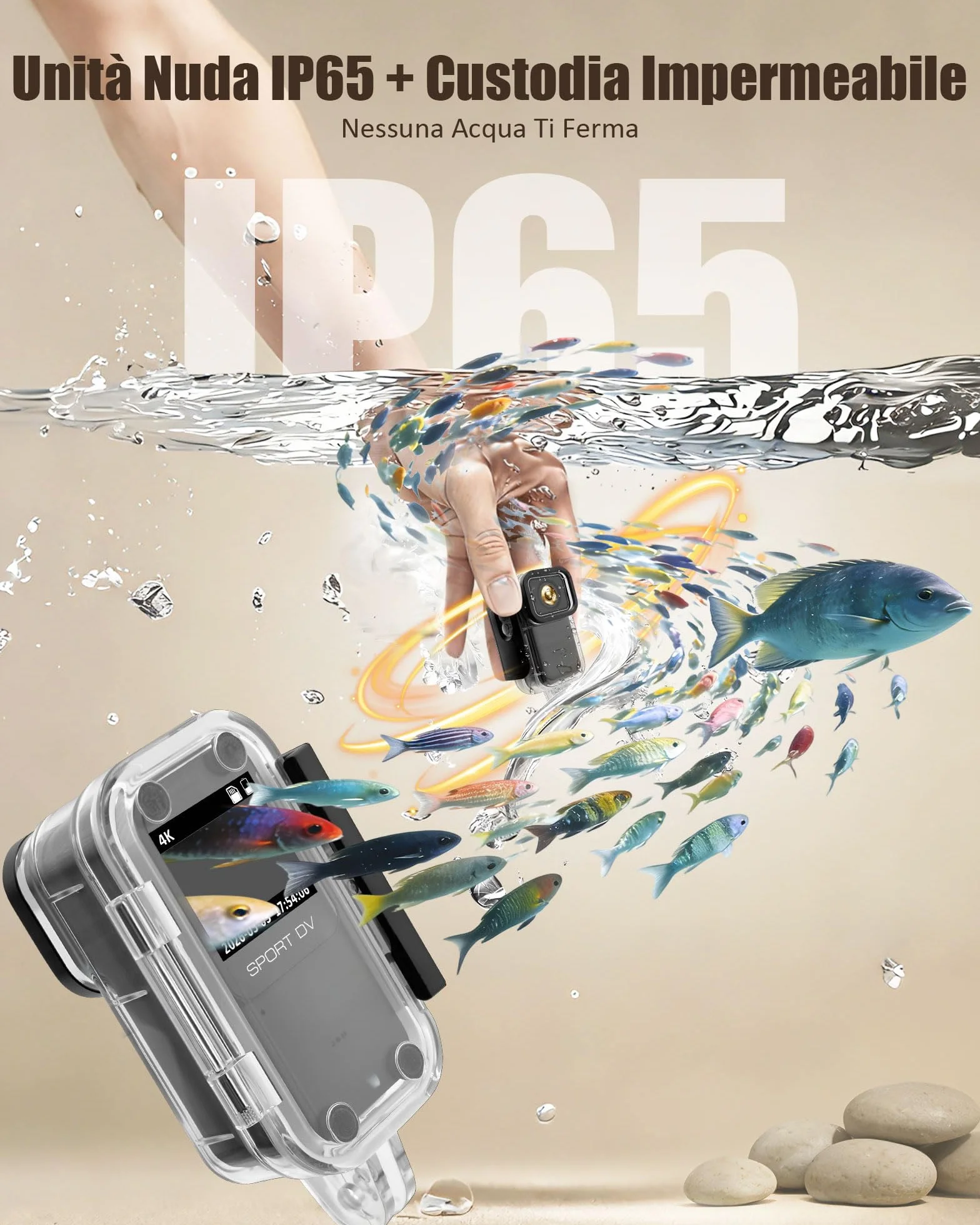 Action Cam 4K WiFi con Scheda TF 64GB, POV Camera con Cover Posteriore Magnetica, Body Cam Mini Impermeabile 30M, Telecamera per Casco Moto, Esterno e Vlog