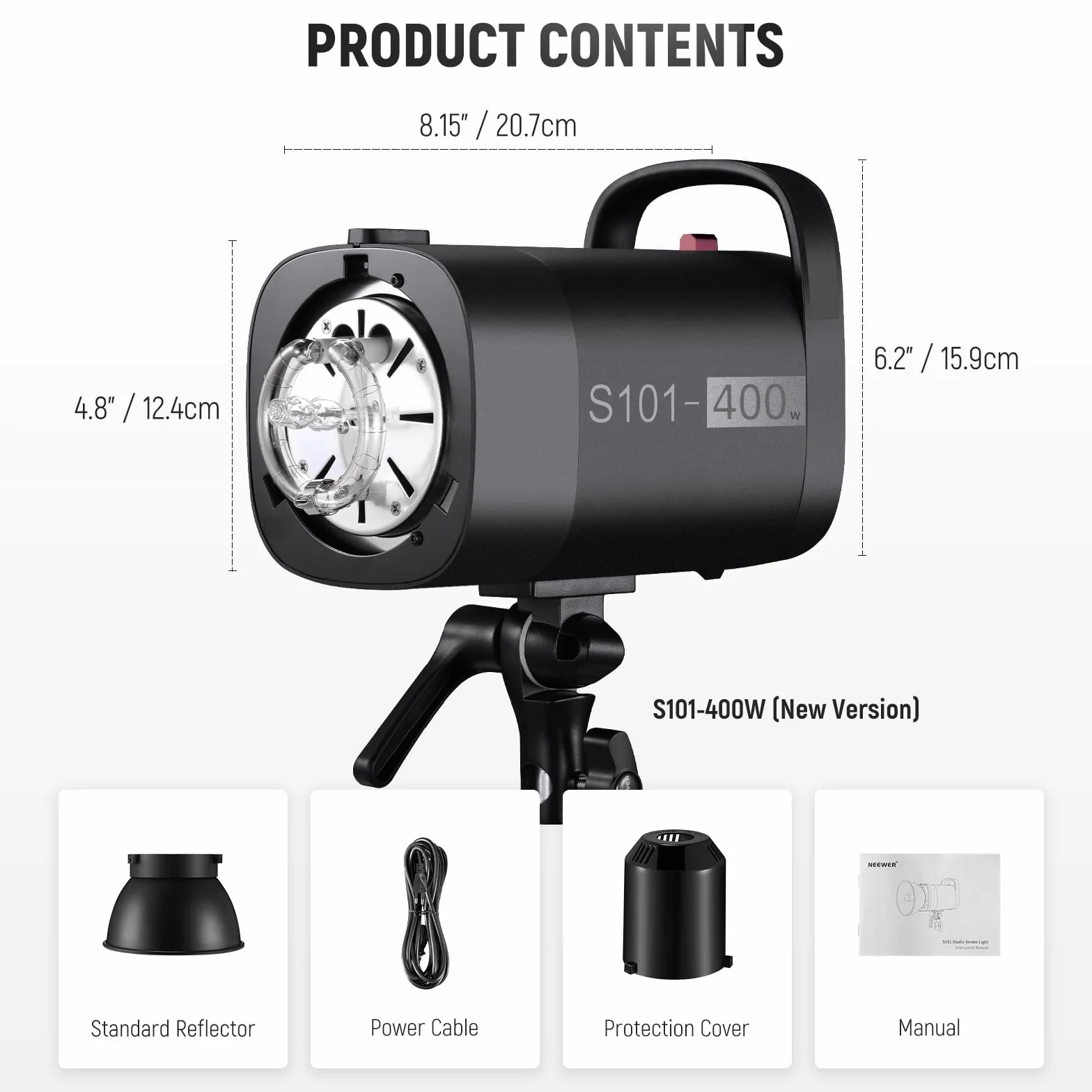 NEEWER Kit Flash Monoluce da Studio 800W (2pz), Luce Strobo S101-400W 5600K con Lampada Pilota 150W/Attacco Bowens/Softbox/Stativo/Riflettore/Trigger RT-16/Borsa per la Fotografia di Prodotti Ritratti