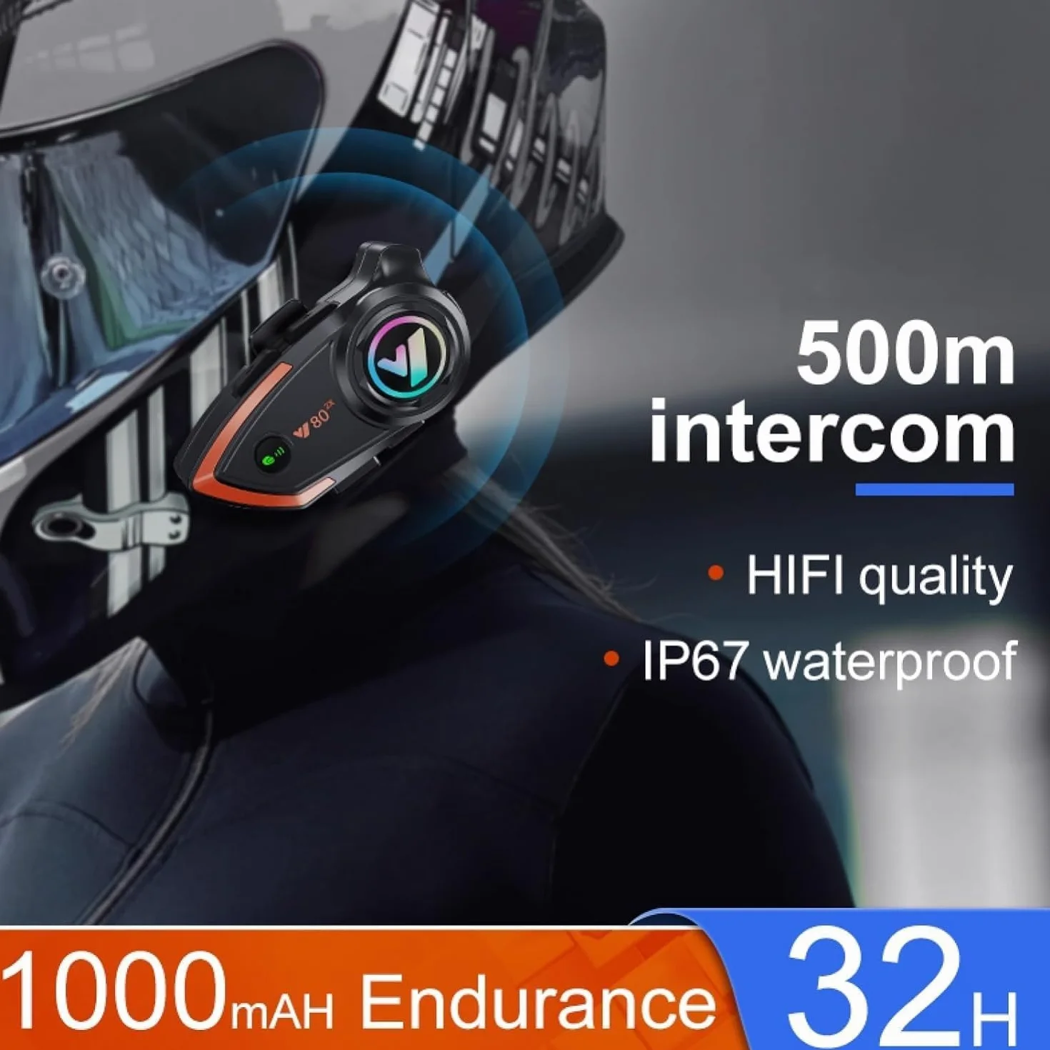 Cuffie Bluetooth per moto, 500 m, 2 Riders Bluetooth Helmet Intercom con altoparlanti CVC Noise Sound Quality Speakers Communication Systems Motorcycle Riding/Snowmobile/Cycling/Sports (2 pezzi)