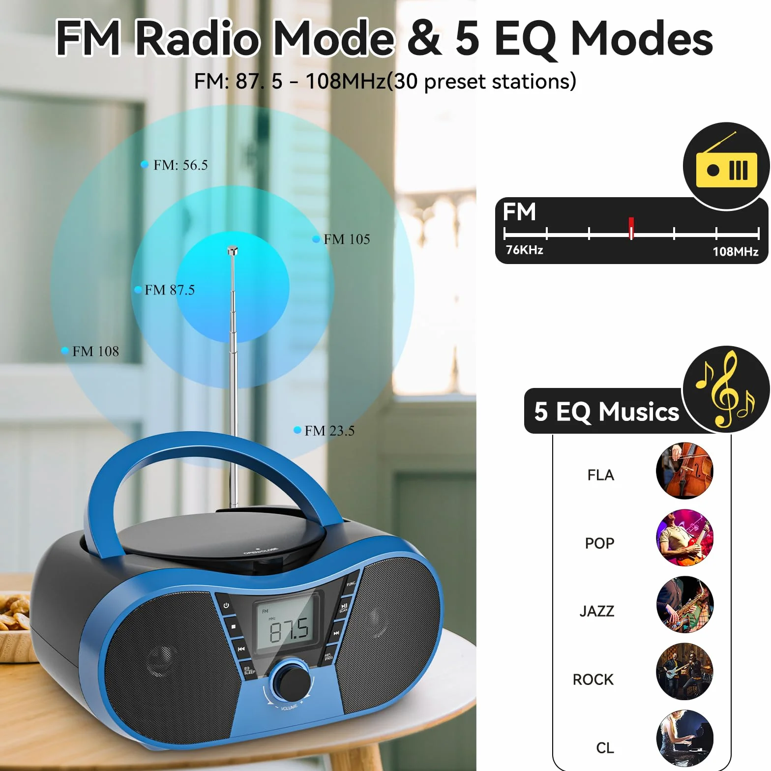 Gueray Radio Portatili Boombox con Bluetooth Lettore CD Altoparlante Audio Stereo con Lettore CD Radio AM/FM USB Riproduzione MP3 Ingresso AUX da 3,5 mm Jack per cuffie Display LCD Telecomando