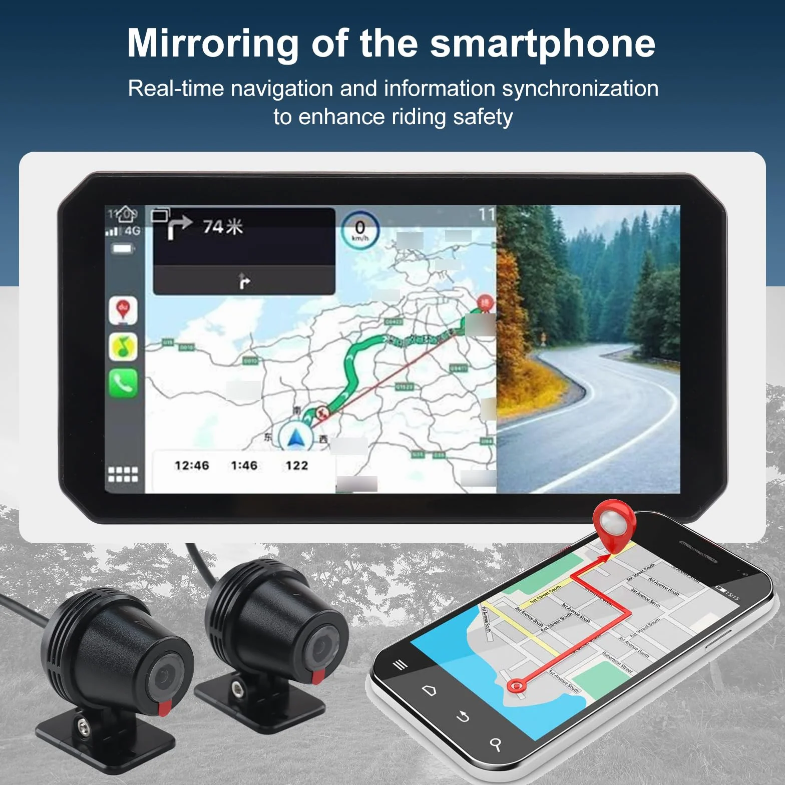 Navigatore Moto CarPlay 6 Pollici Schermo Senza Fili Android Auto GPS Impermeabile IP67 64GB