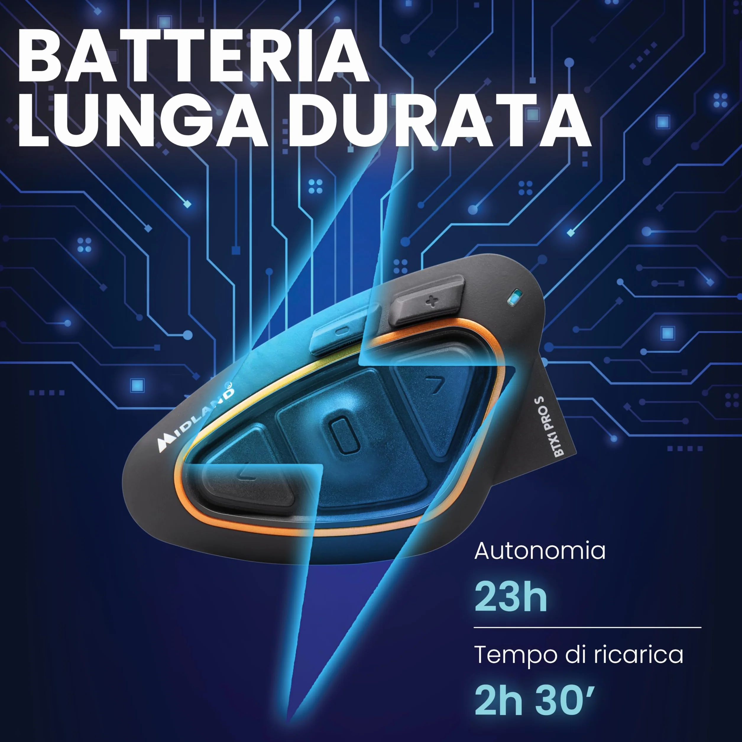 Midland - Interfono Moto Bluetooth Coppia BTX1 Pro S Twin, Auricolari Casco Moto Impermeabili IPX6, Copertura 800m Fino a 4 Persone in Conference - Batteria 23H, Cancellazione Rumore, Radio FM via App
